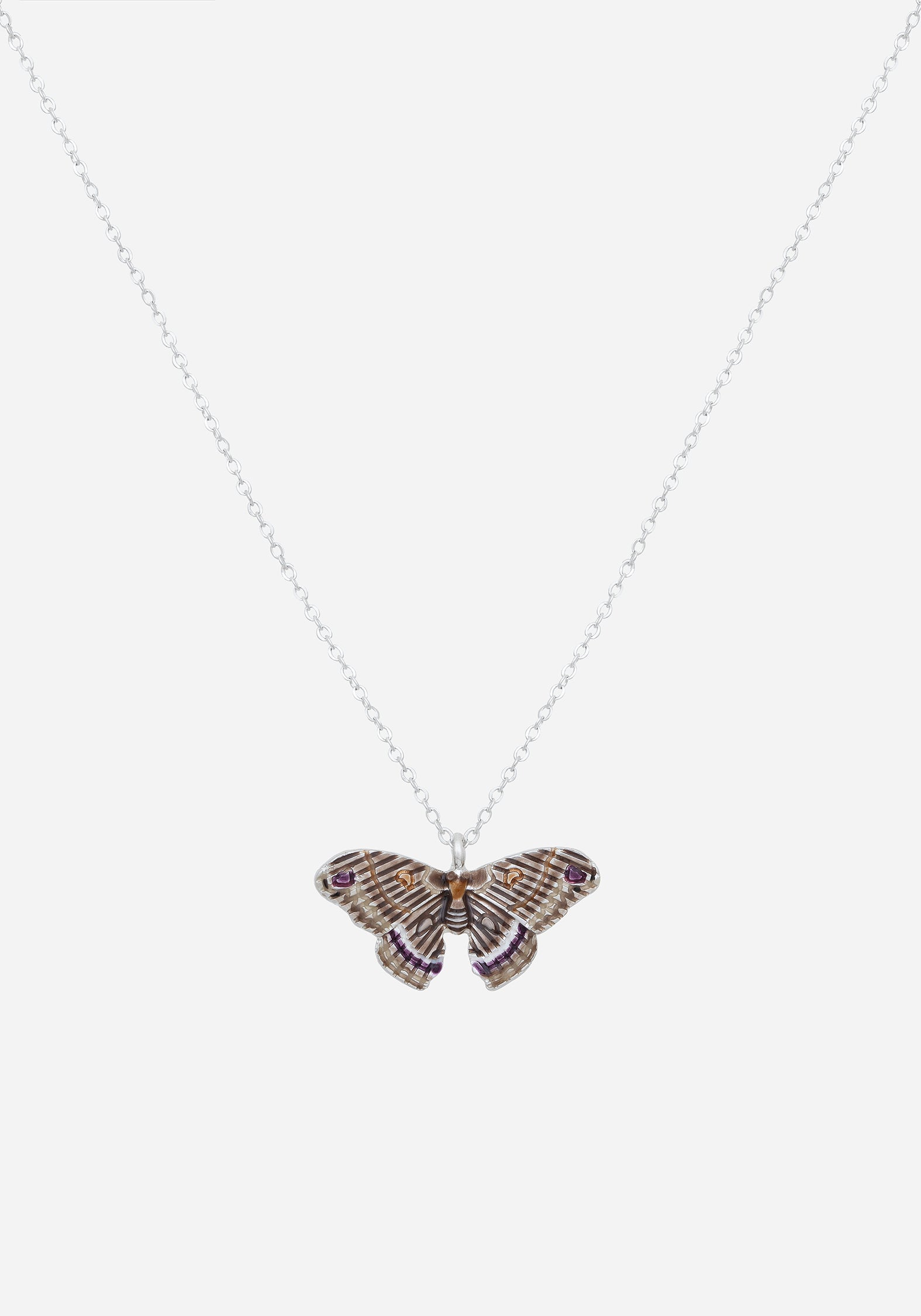 Silver Moth Necklace | Hand-Carved Charm with Enamel Details