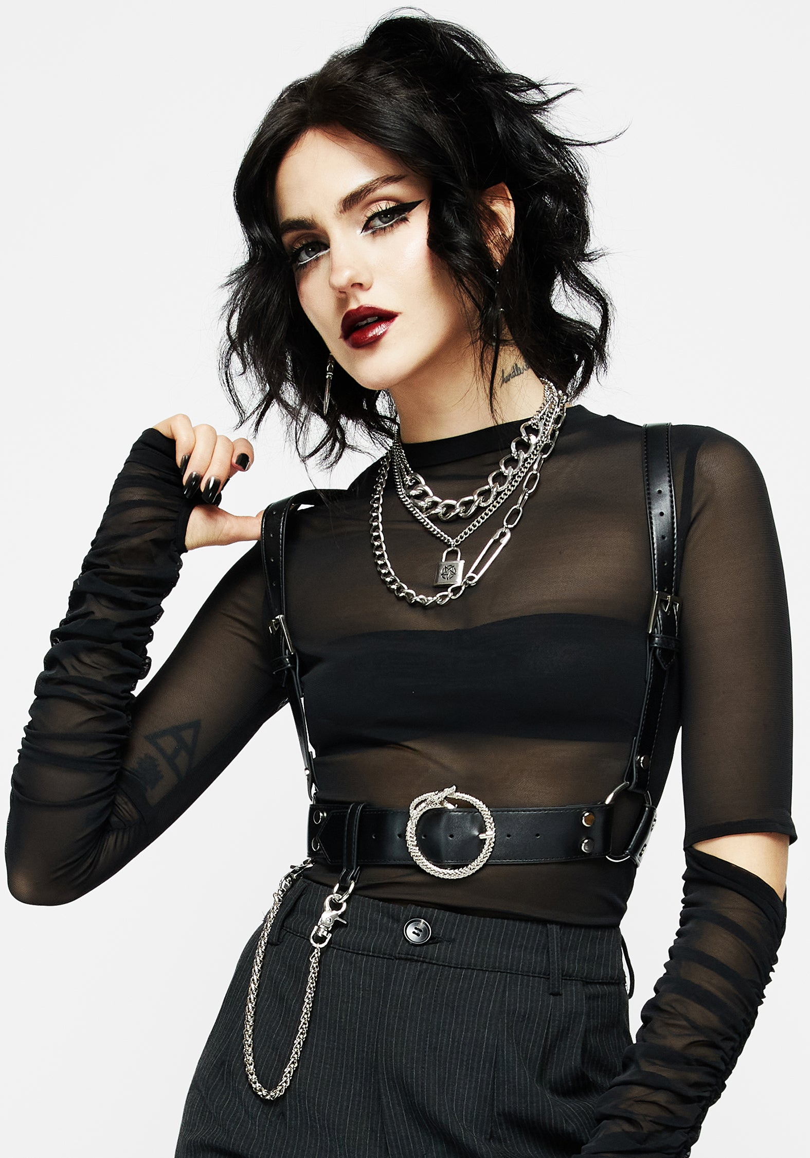 Adjustable Faux Leather Harness with Snake Buckle & Chain | Kaliya