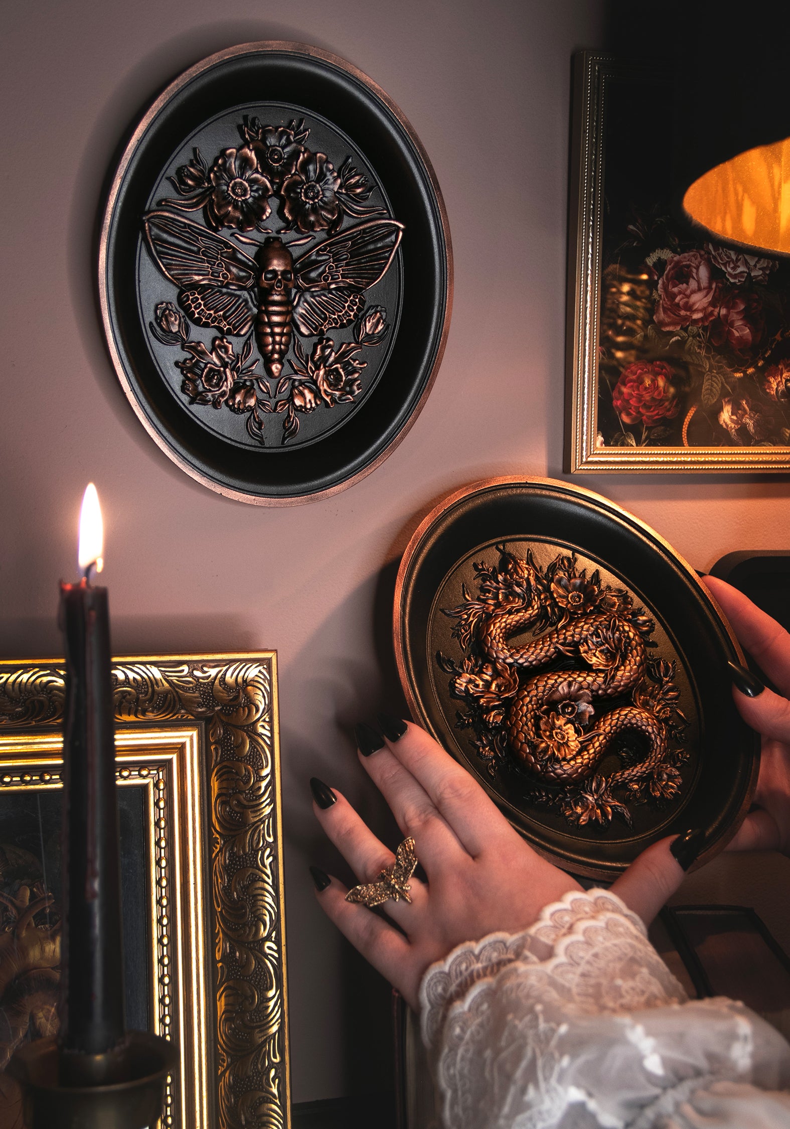 Black & Bronze Floral Snake Wall Hanger | Eden Resin Plaque