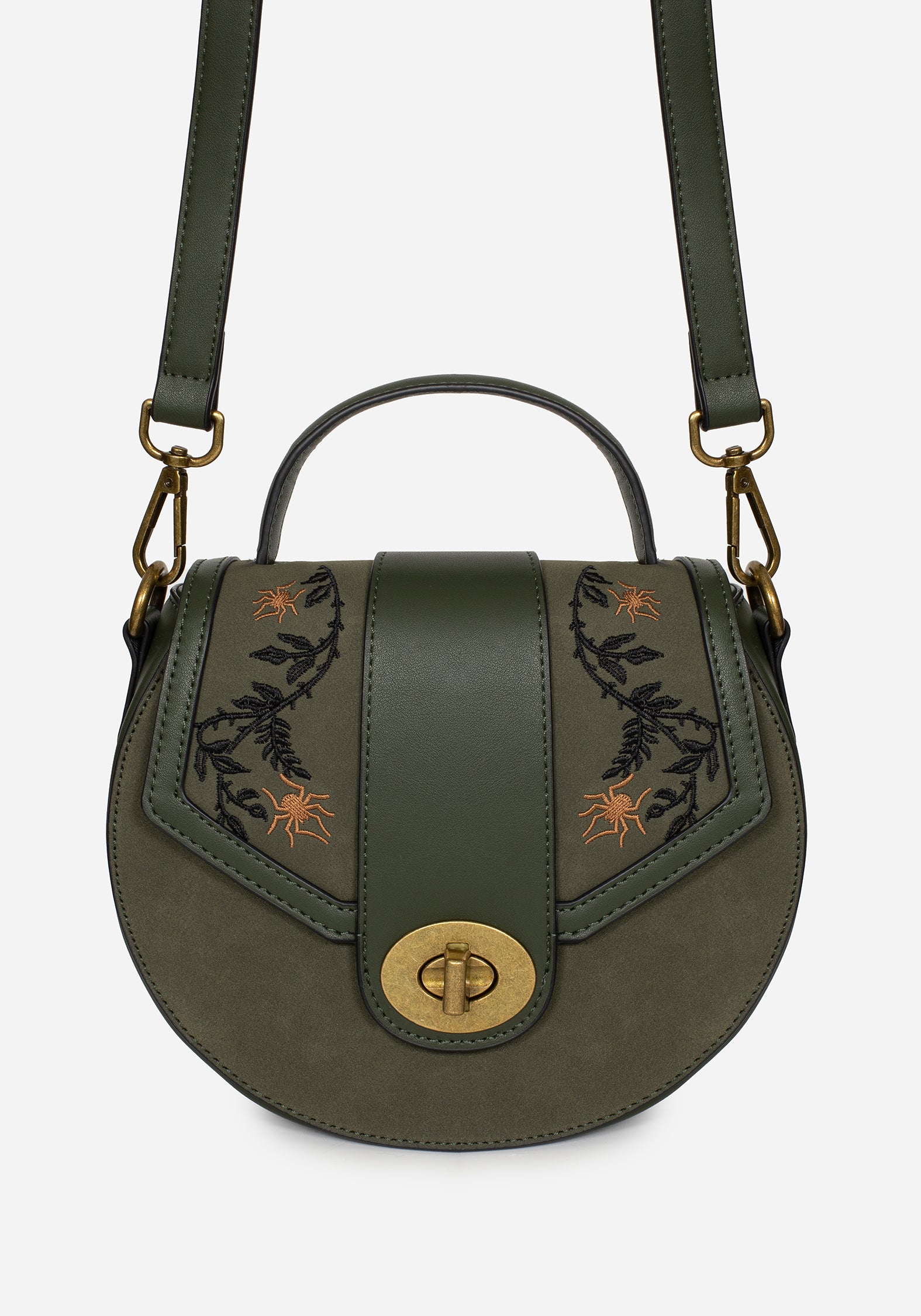 Green Embroidered Crossbody Bag with Detachable Strap | Alluvial