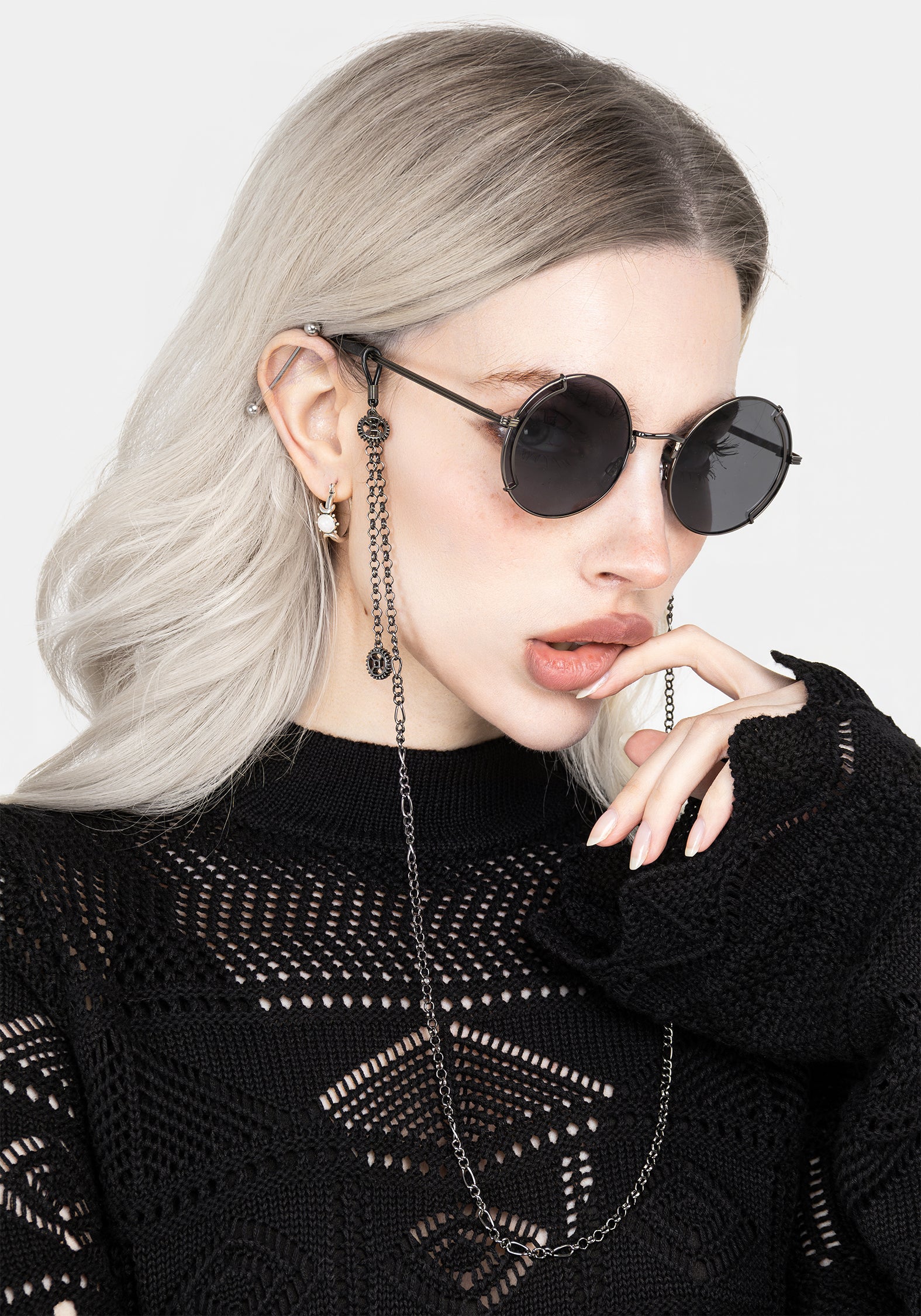 Steampunk Sunglasses with Chain | Gunmetal Round Frames & UV Protection