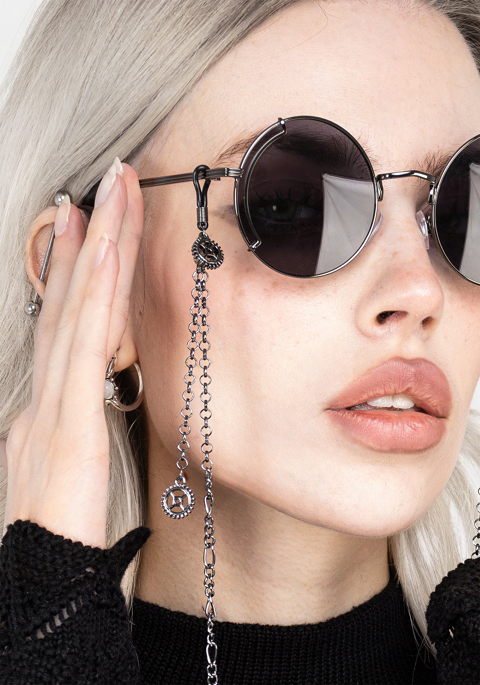 Steampunk Sunglasses with Chain | Gunmetal Round Frames & UV Protection