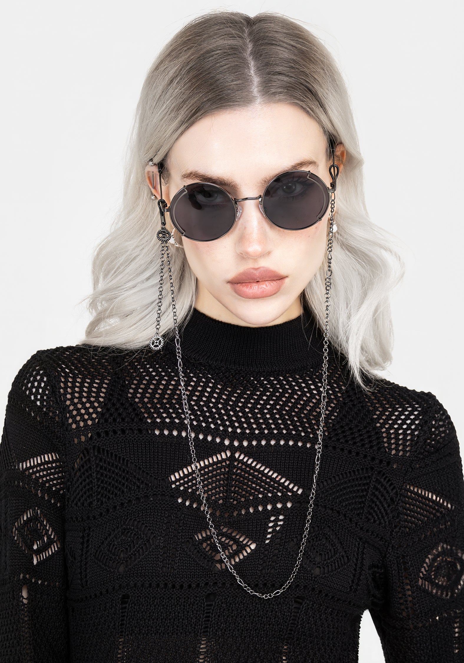 Steampunk Sunglasses with Chain | Gunmetal Round Frames & UV Protection
