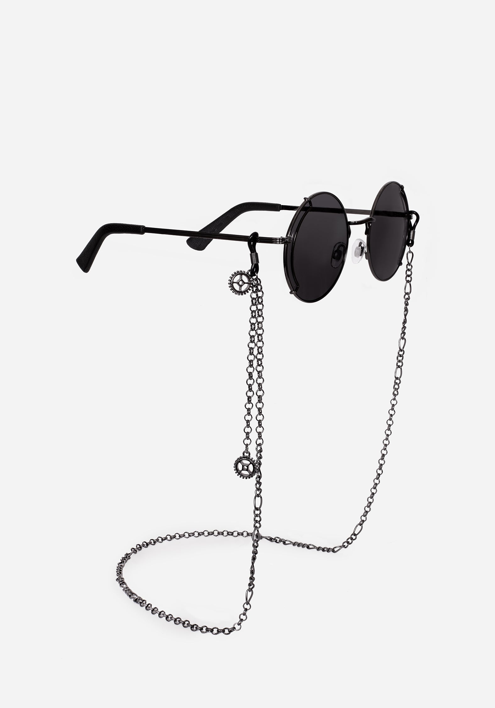Steampunk Sunglasses with Chain | Gunmetal Round Frames & UV Protection