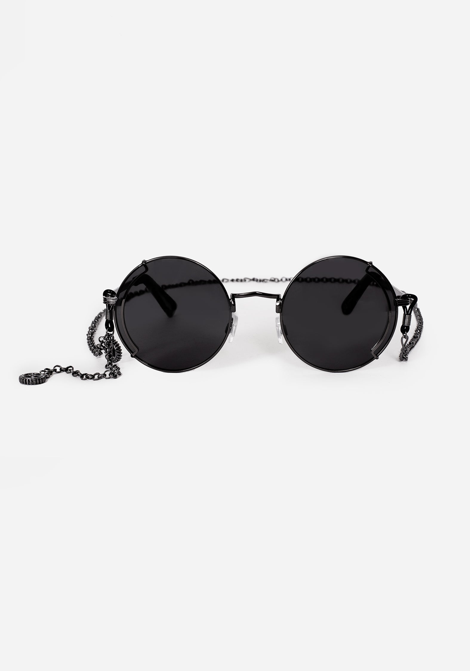 Steampunk Sunglasses with Chain | Gunmetal Round Frames & UV Protection
