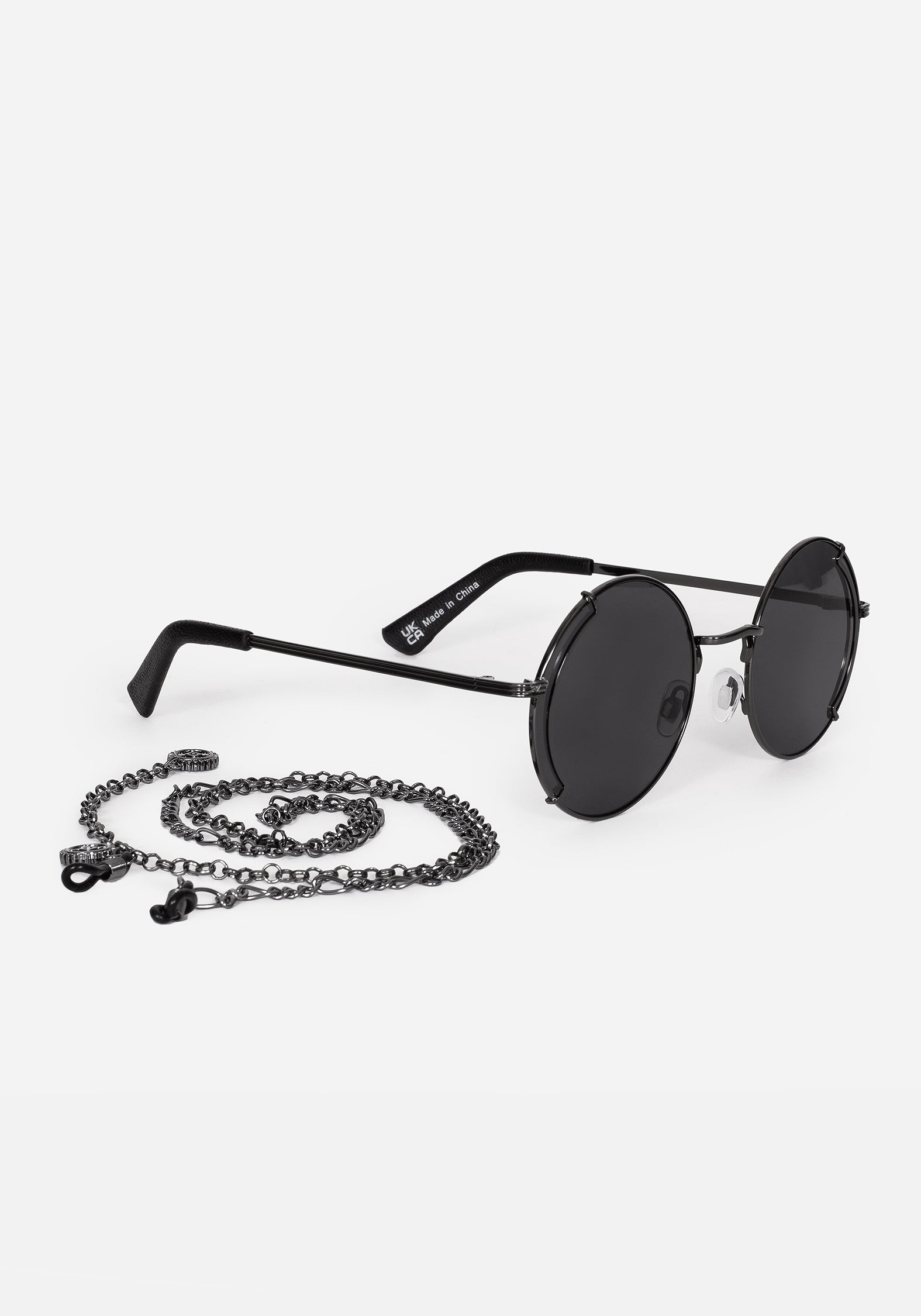 Steampunk Sunglasses with Chain | Gunmetal Round Frames & UV Protection