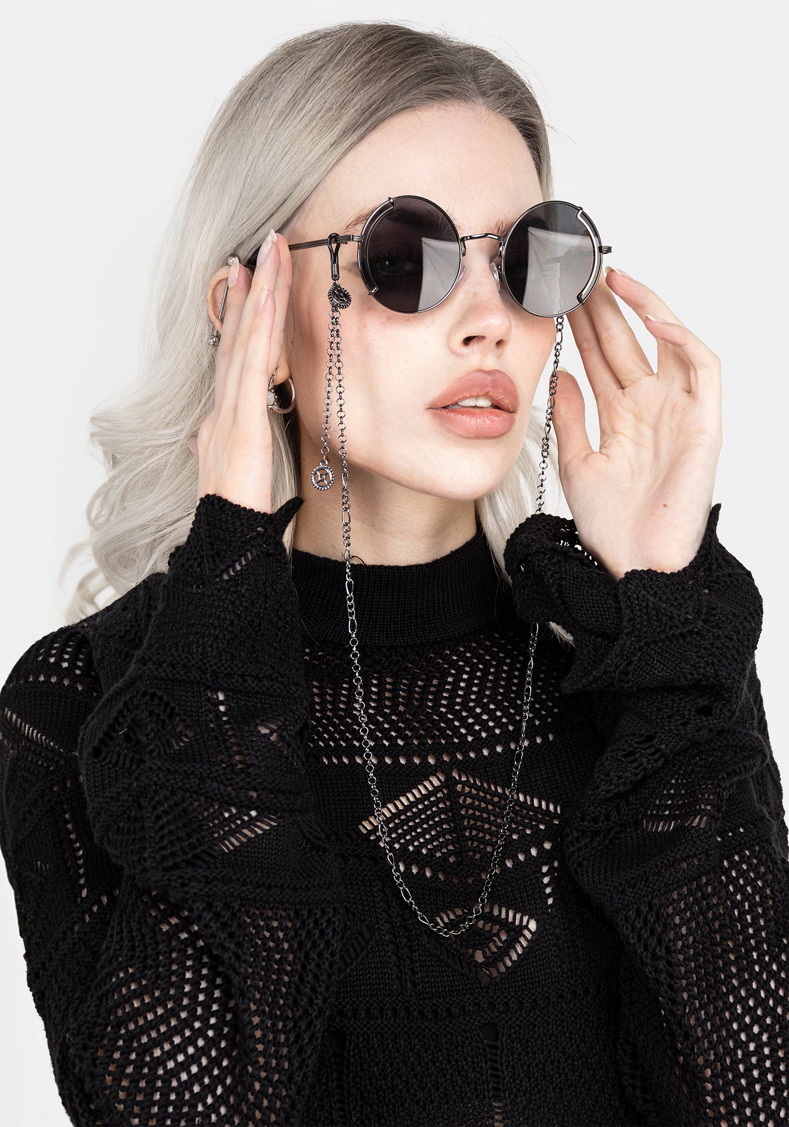Steampunk Sunglasses with Chain | Gunmetal Round Frames & UV Protection