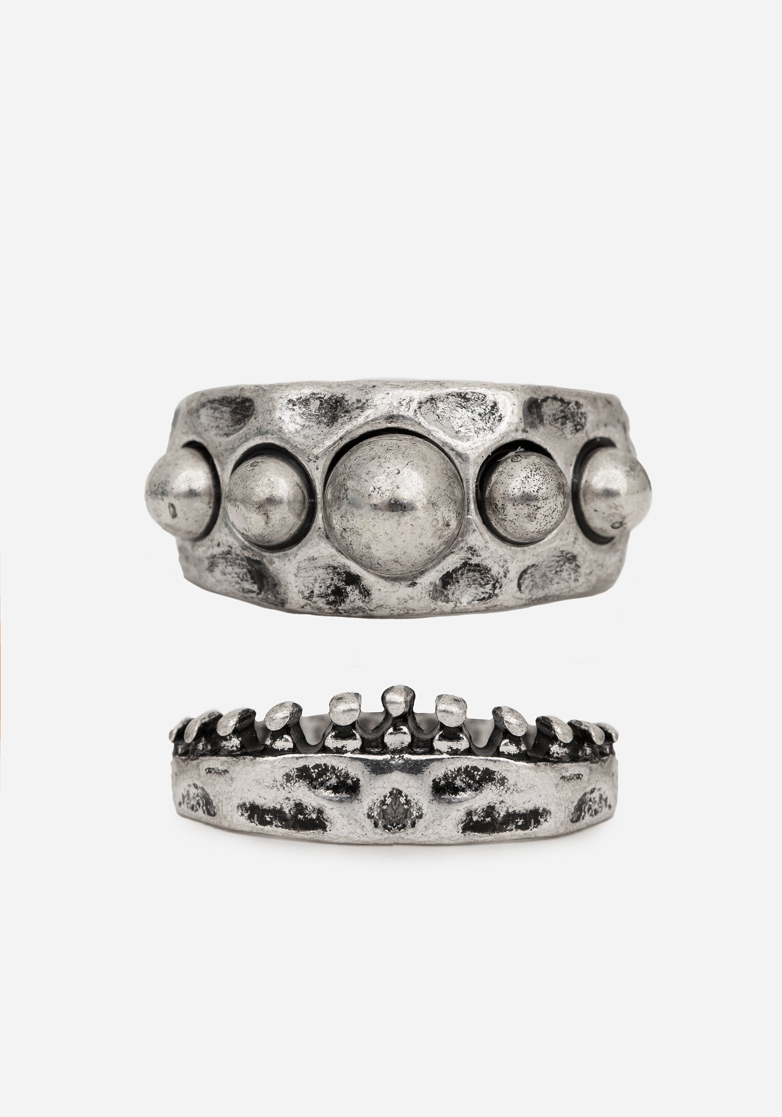 Chunky Silver Ring Set with Spike & Bead Details | Cadence