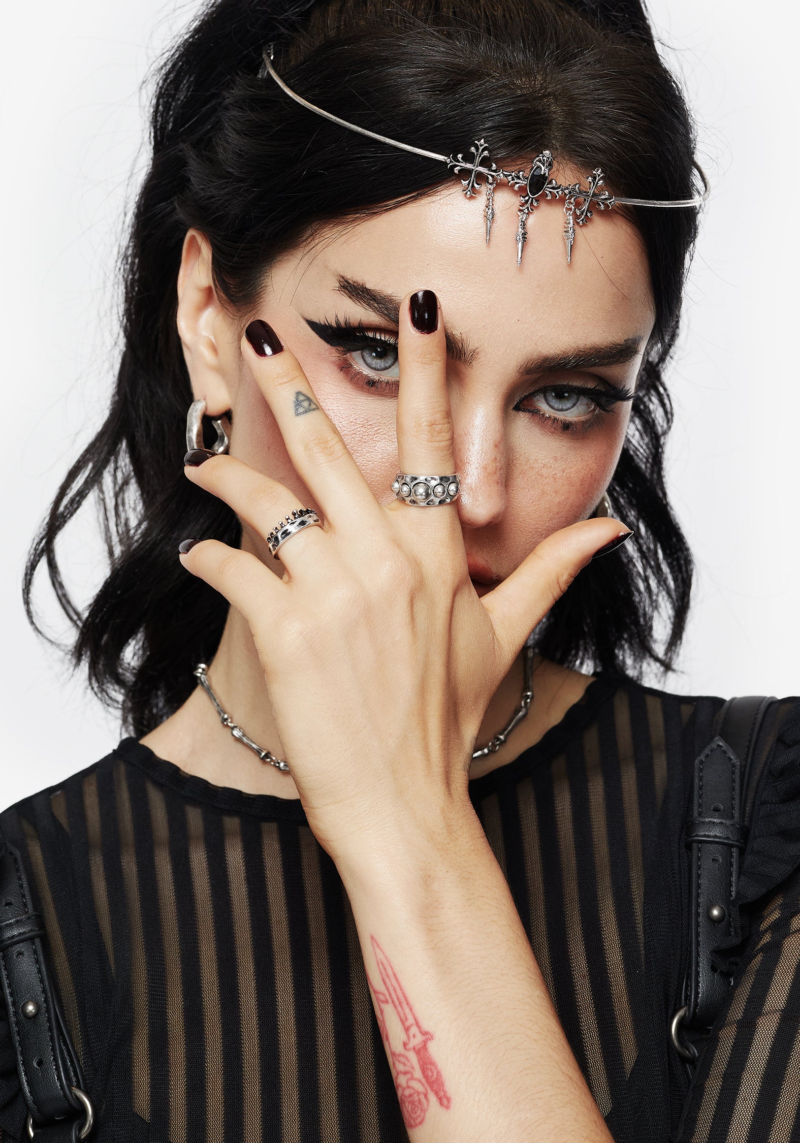 Chunky Silver Ring Set with Spike & Bead Details | Cadence