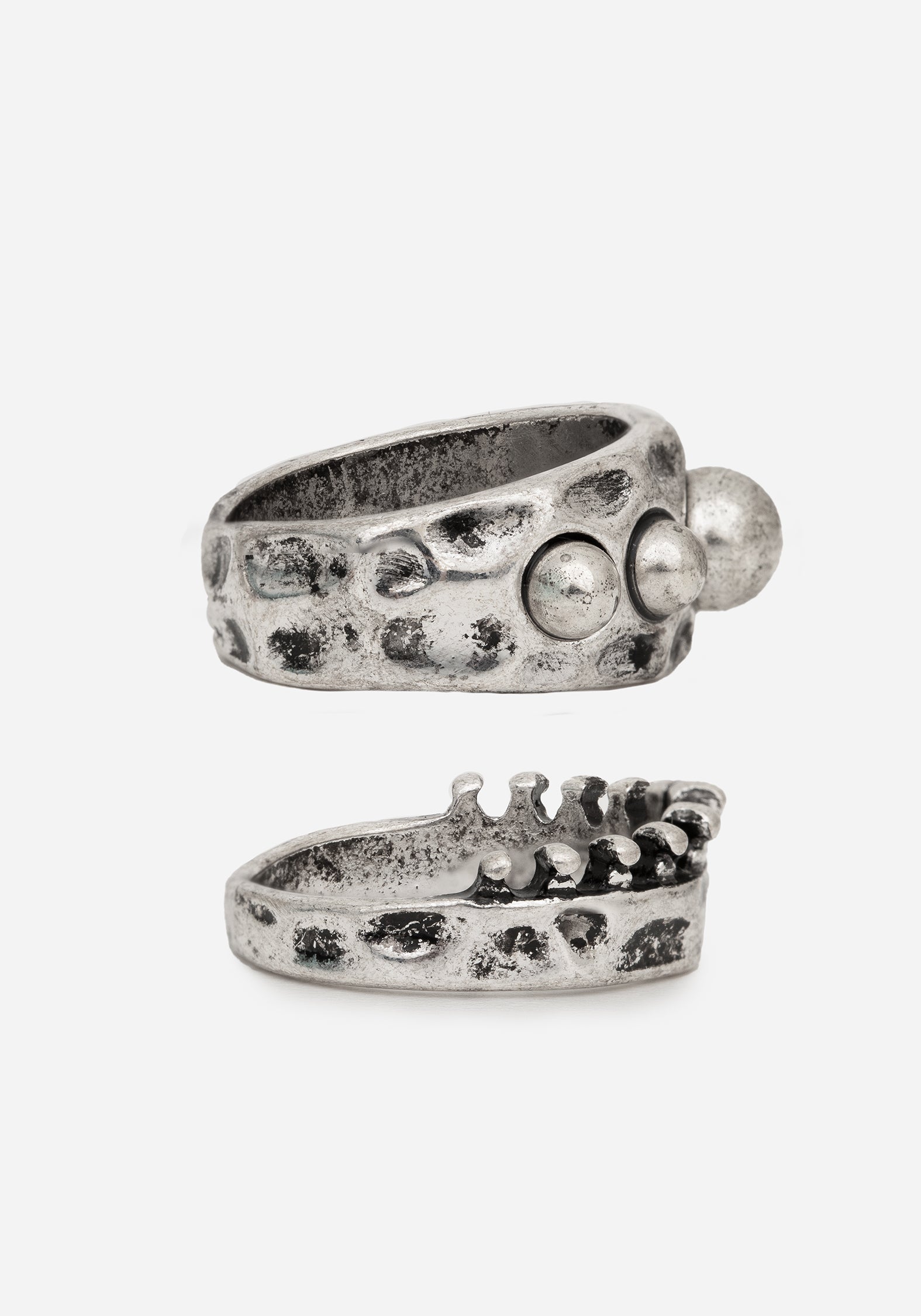 Chunky Silver Ring Set with Spike & Bead Details | Cadence