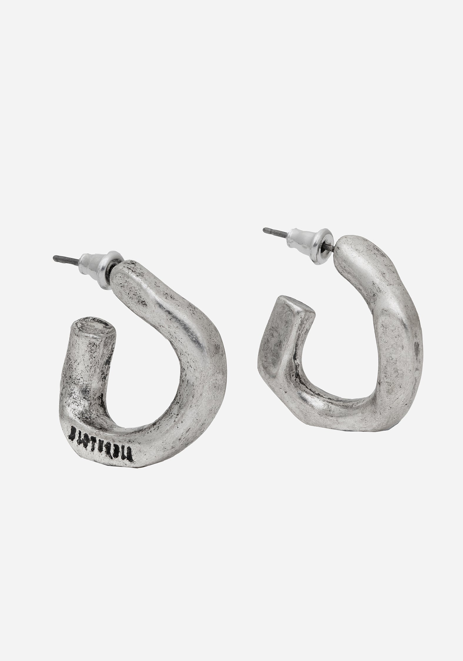 Chunky Hoop Earrings in Silver with Stud Closure | Disturbia