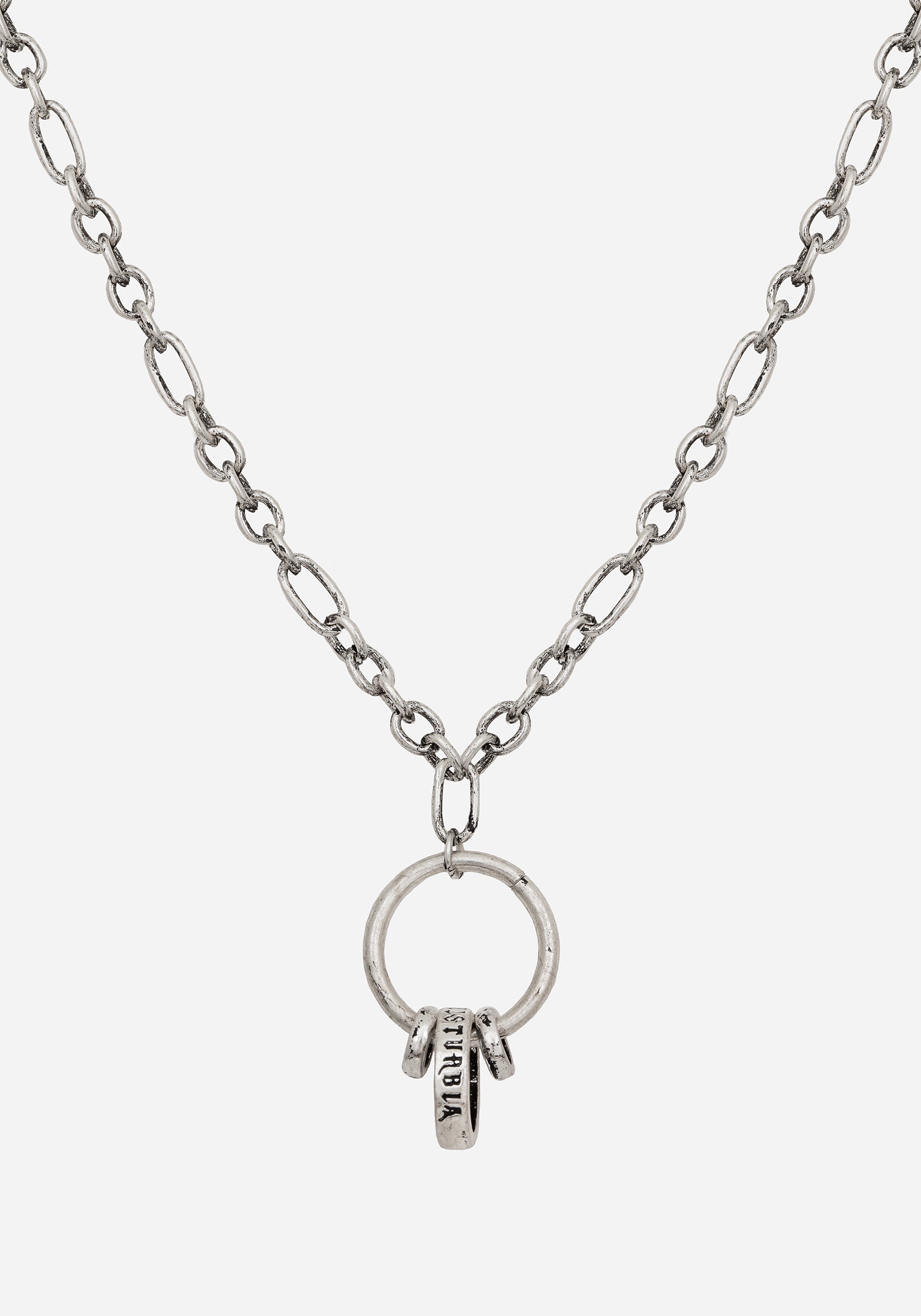 Silver Ring Necklace with Long Chain & 3 Charms | Disturbia