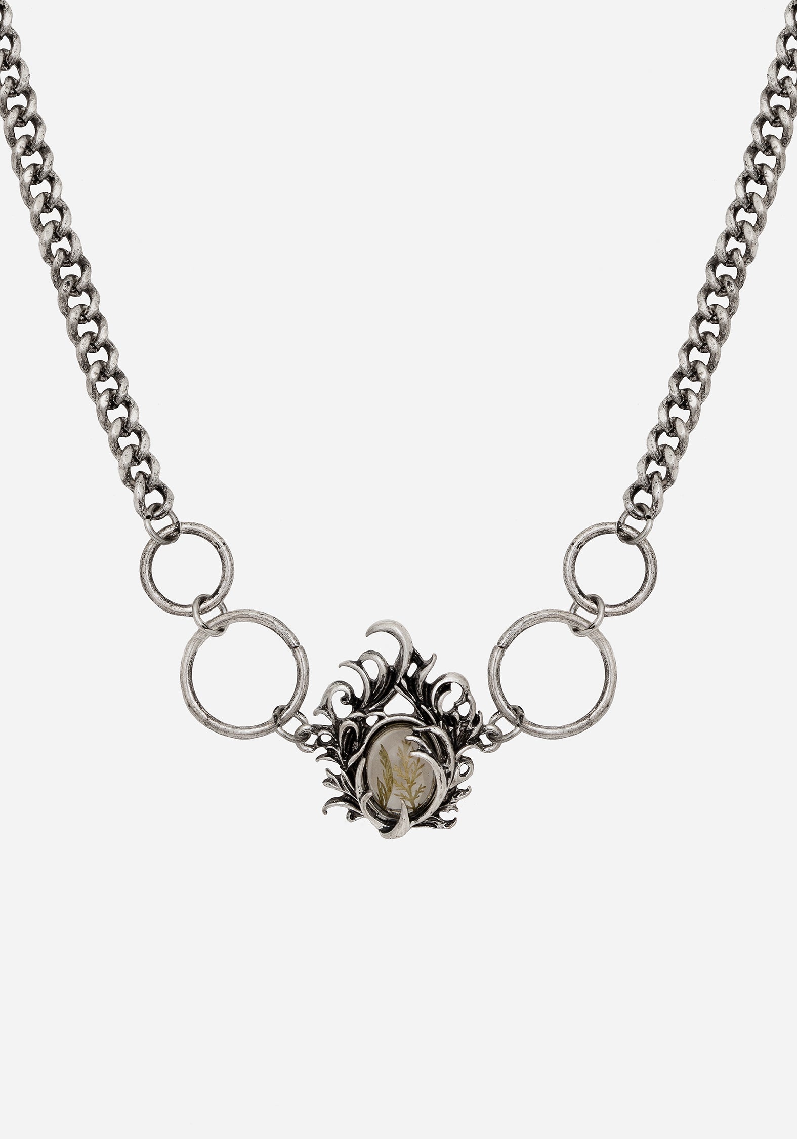 Silver Floral Choker Necklace with Trapped Resin Flower | Marte Jewelry