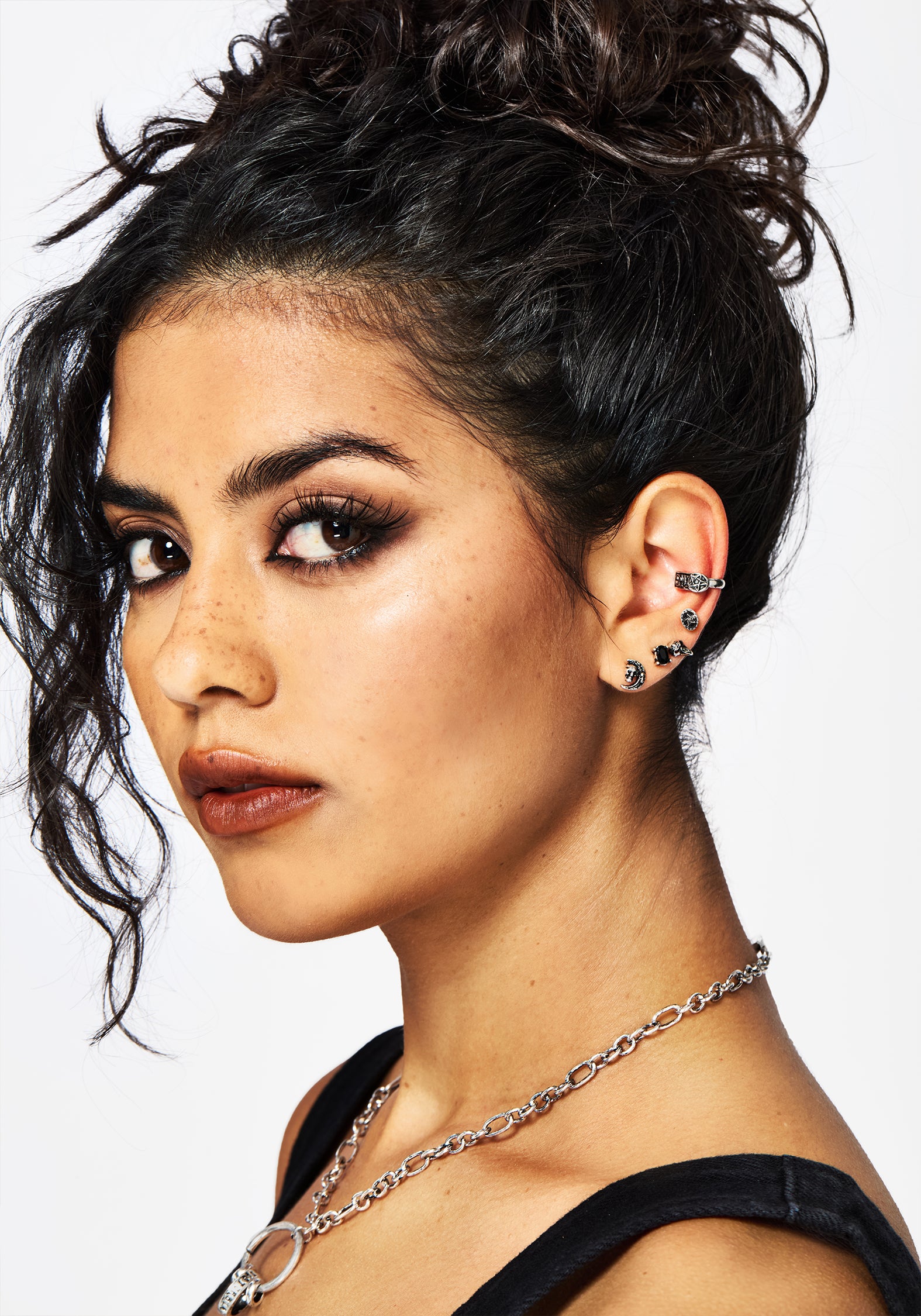 Silver Skull Stud Earrings Set with Hoops & Ear Cuff | Moira
