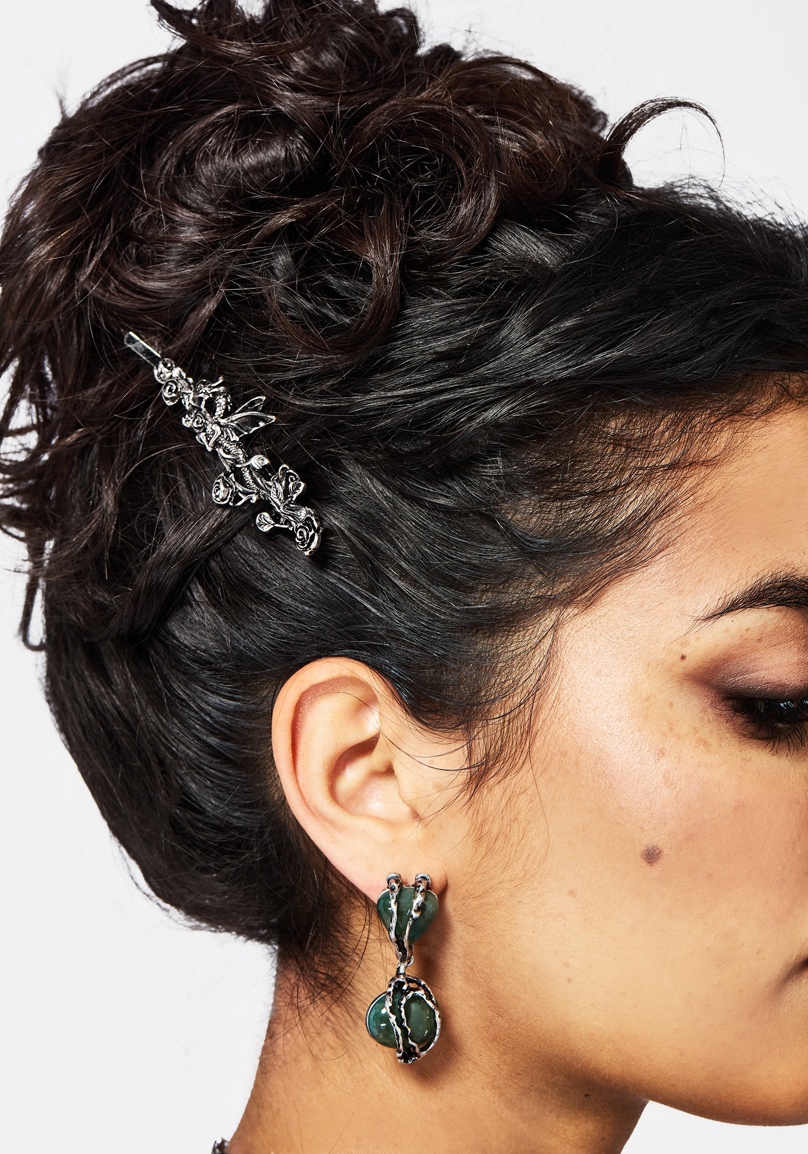 Silver Dragon Hair Pin with Rose Adornment | Recycled Metal | Petra