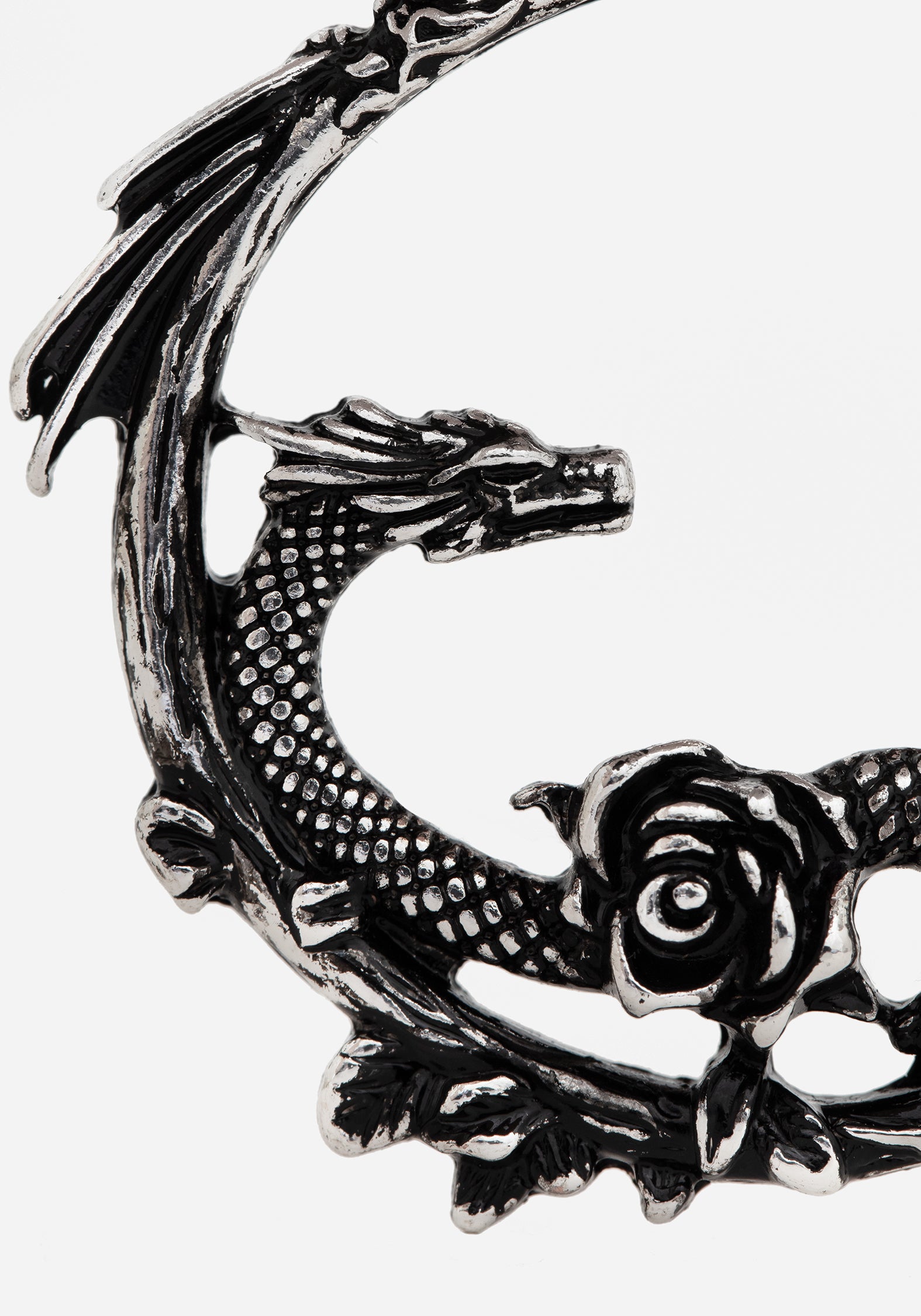 Silver Dragon Hoop Earrings with Rose Charms | Recycled Metal