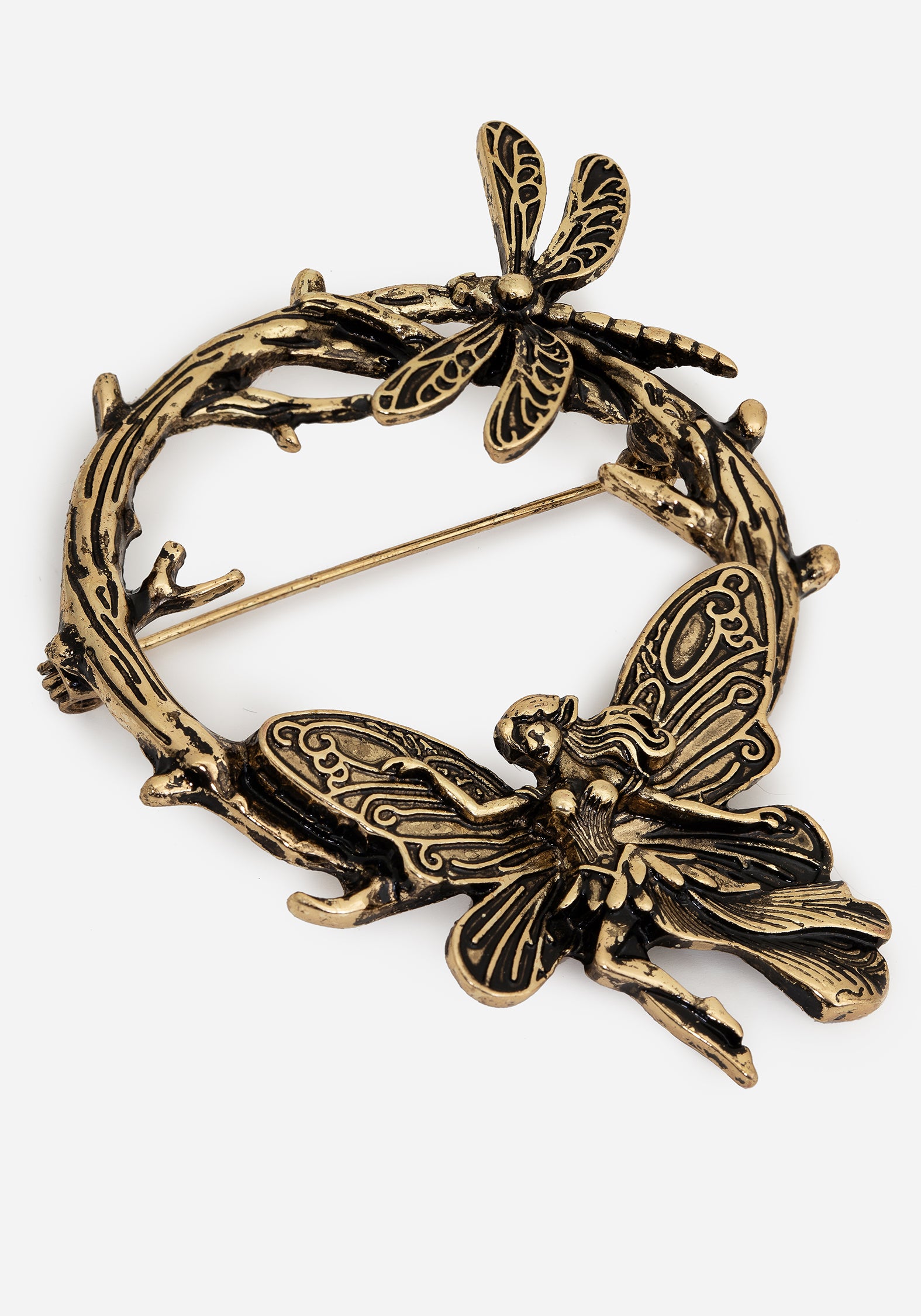 Silver Fairy Brooch with Dragonfly & Thorn Design | Recycled Metal