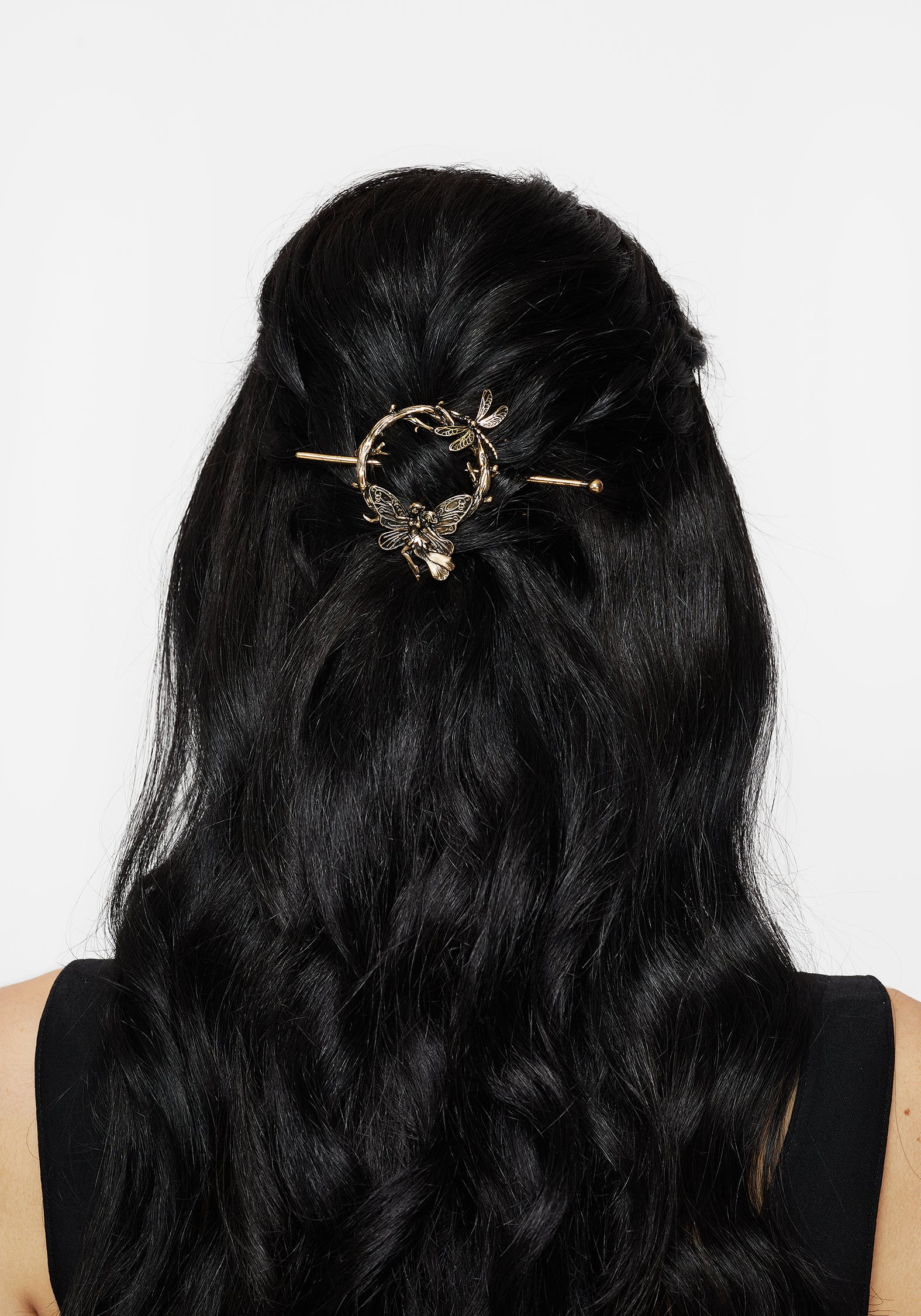 Gold Fairy Hair Pin with Dragonfly & Thorn Design | Maypole Recycled Metal