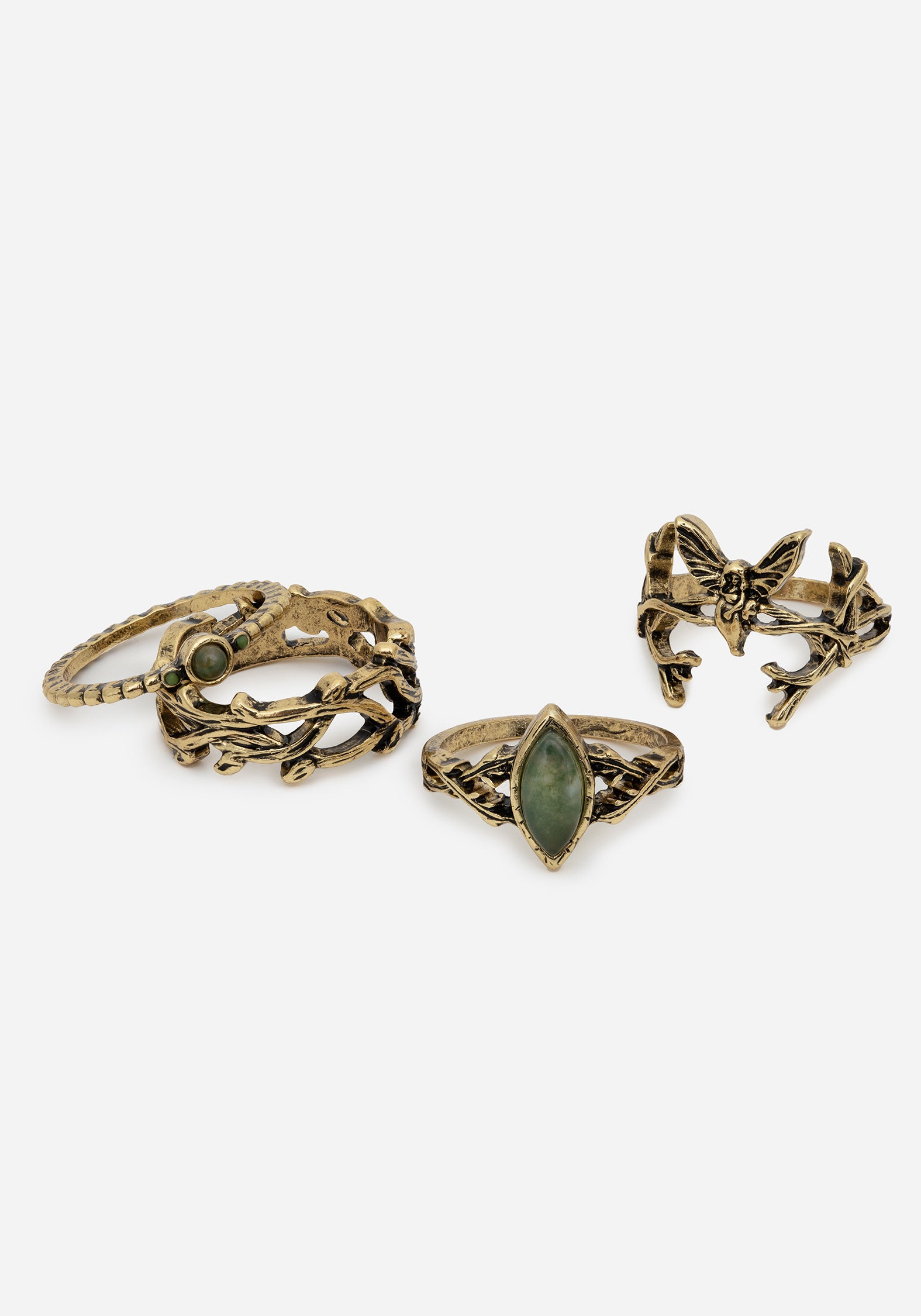 Gold Fairy Ring Set with Cabochon Stones & Leaf Design | Maypole