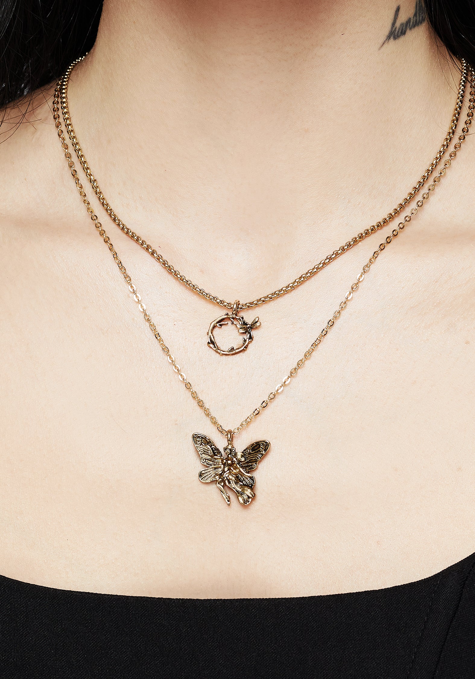 Gold Fairy Layered Necklace with Vine Charms | Recycled Metal Jewelry