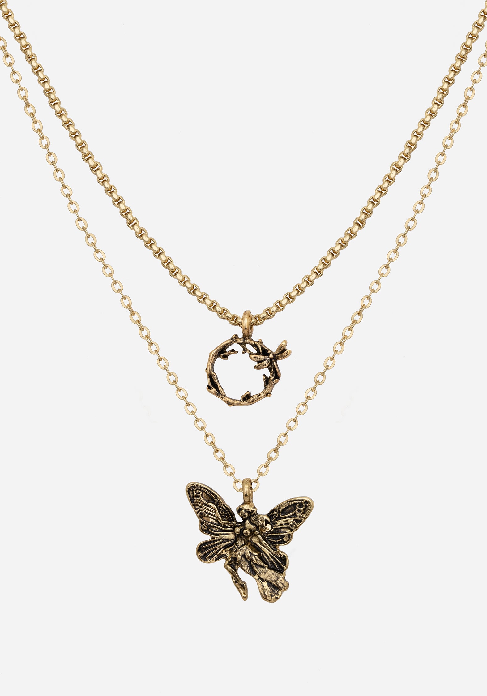 Gold Fairy Layered Necklace with Vine Charms | Recycled Metal Jewelry