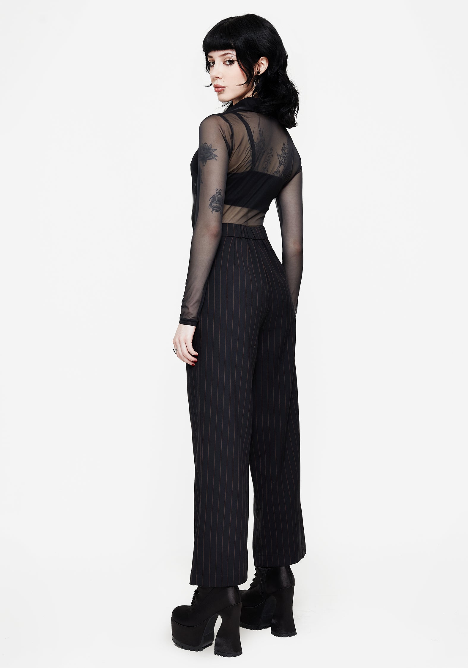 Black Wide Leg Trousers with Self-Tie Belt & Side Pockets | Enyo