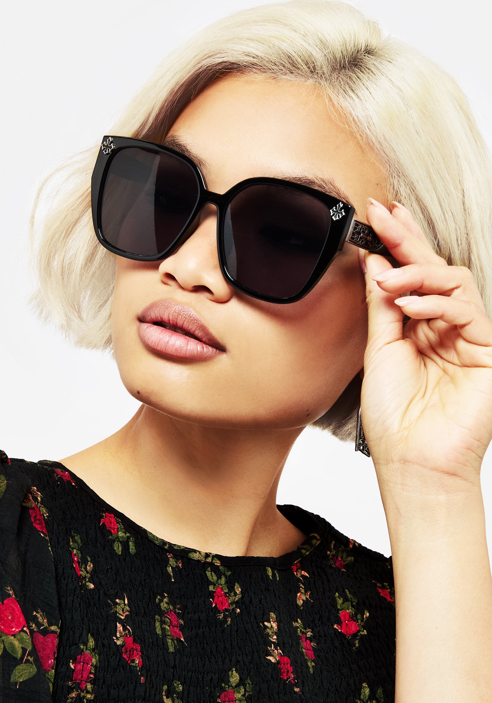 Gothic Oversized Sunglasses with Silver Charms | Cathedral Style