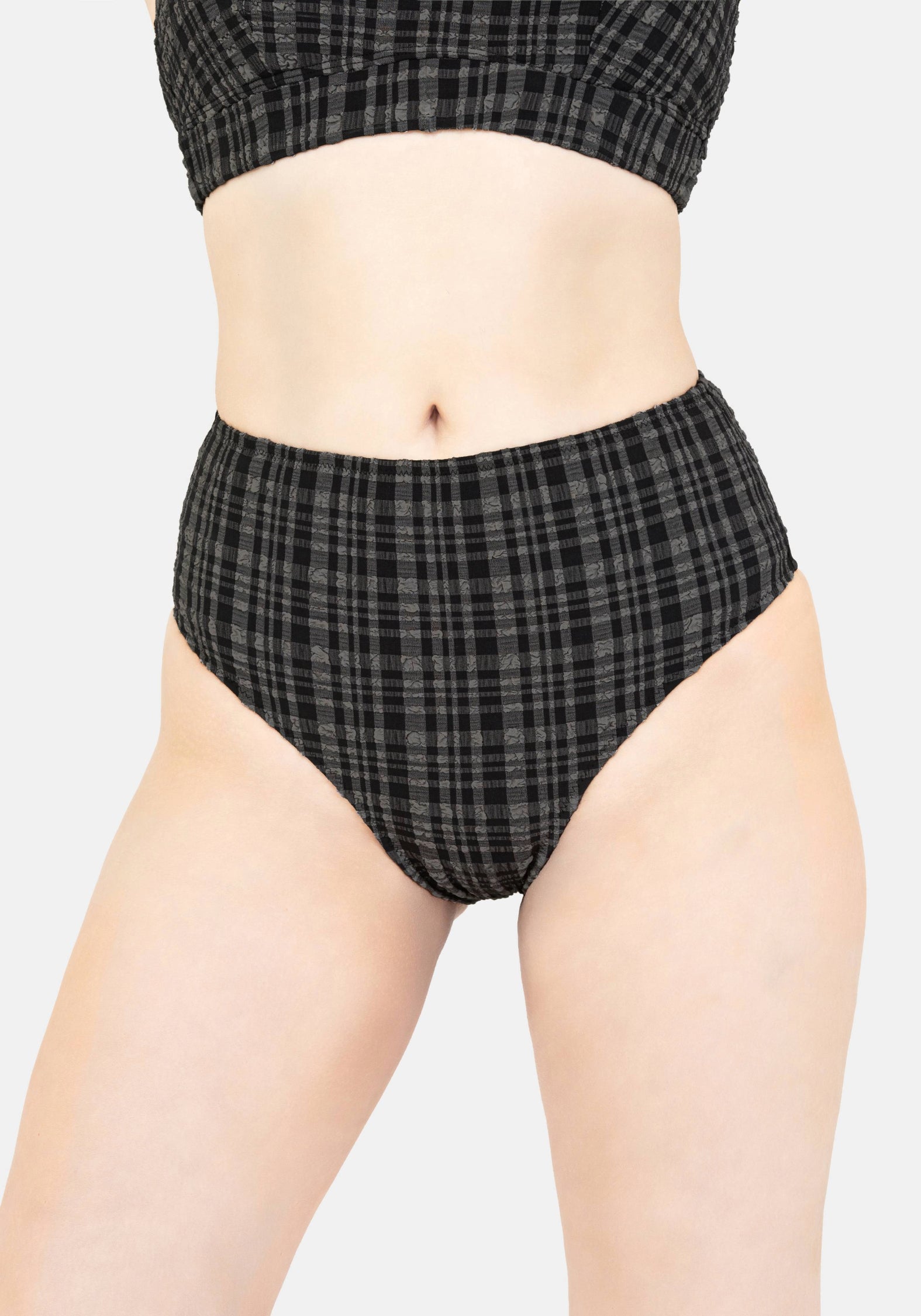High Waisted Check Swim Bottoms | Textured Jersey & V-Cut Rear