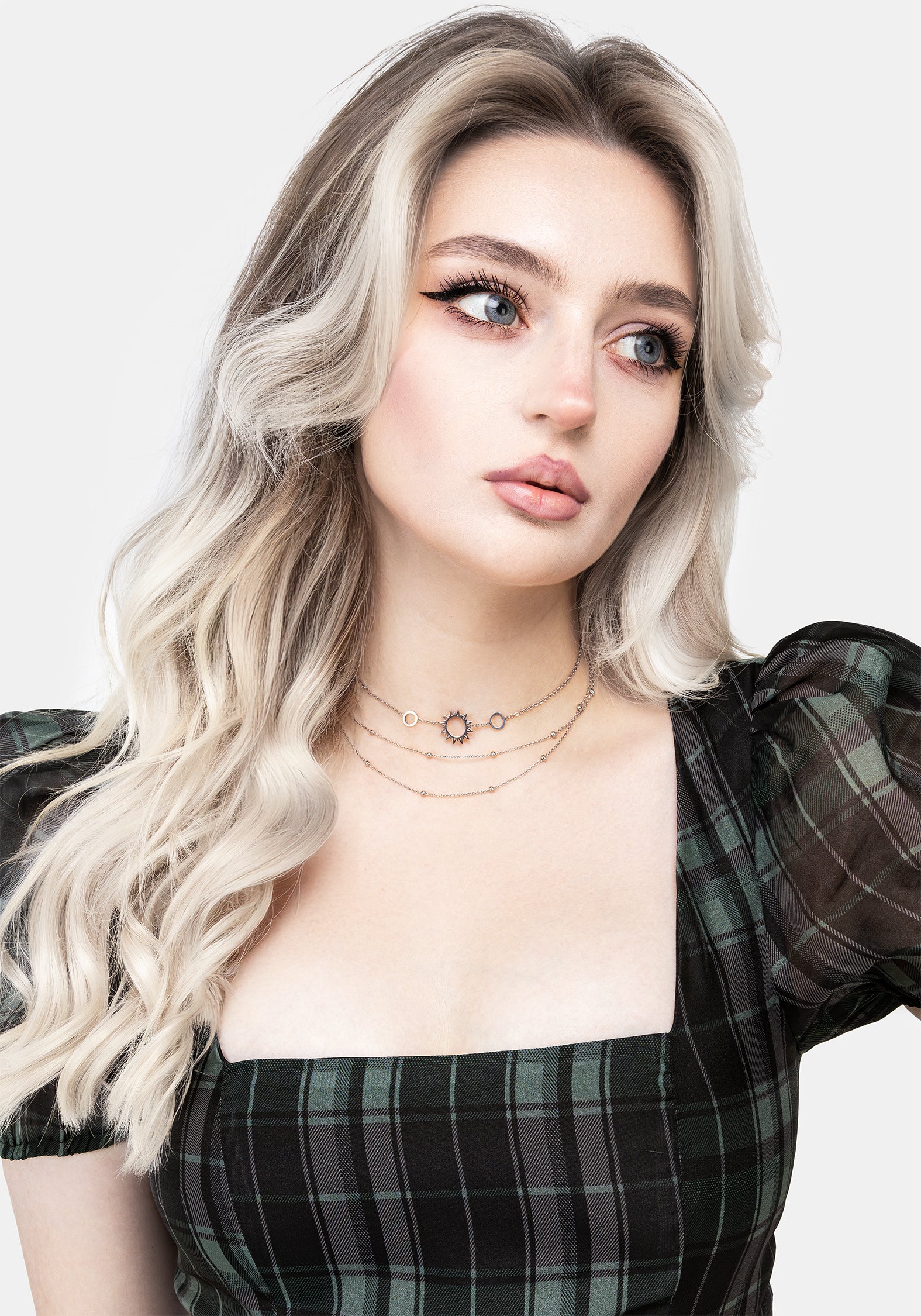 Triple-Layer Silver Choker with Sun Charm | Helios
