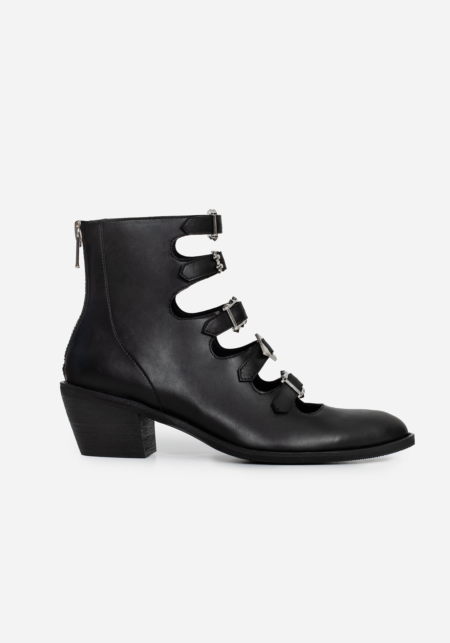 Pointed Ankle Boots with Buckles & Slanted Heel | Bridget