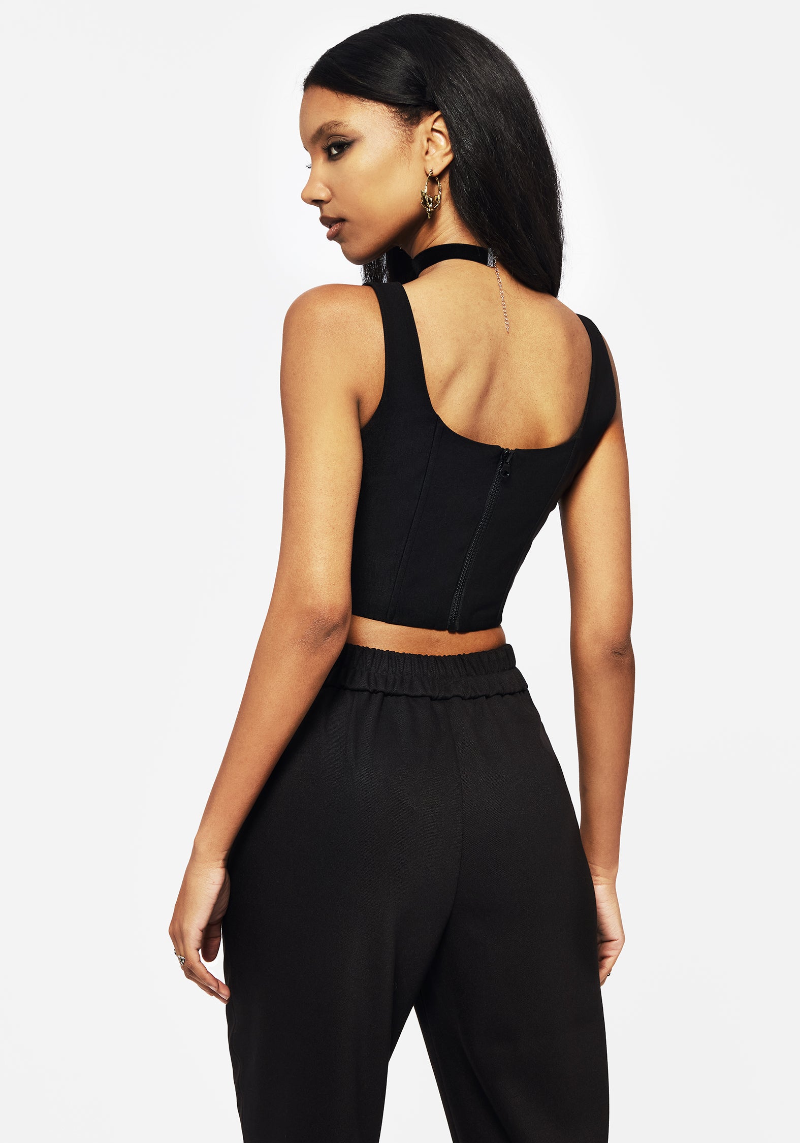 Black Corset Top with Adjustable Buckle Straps | Tailored Cropped Fit