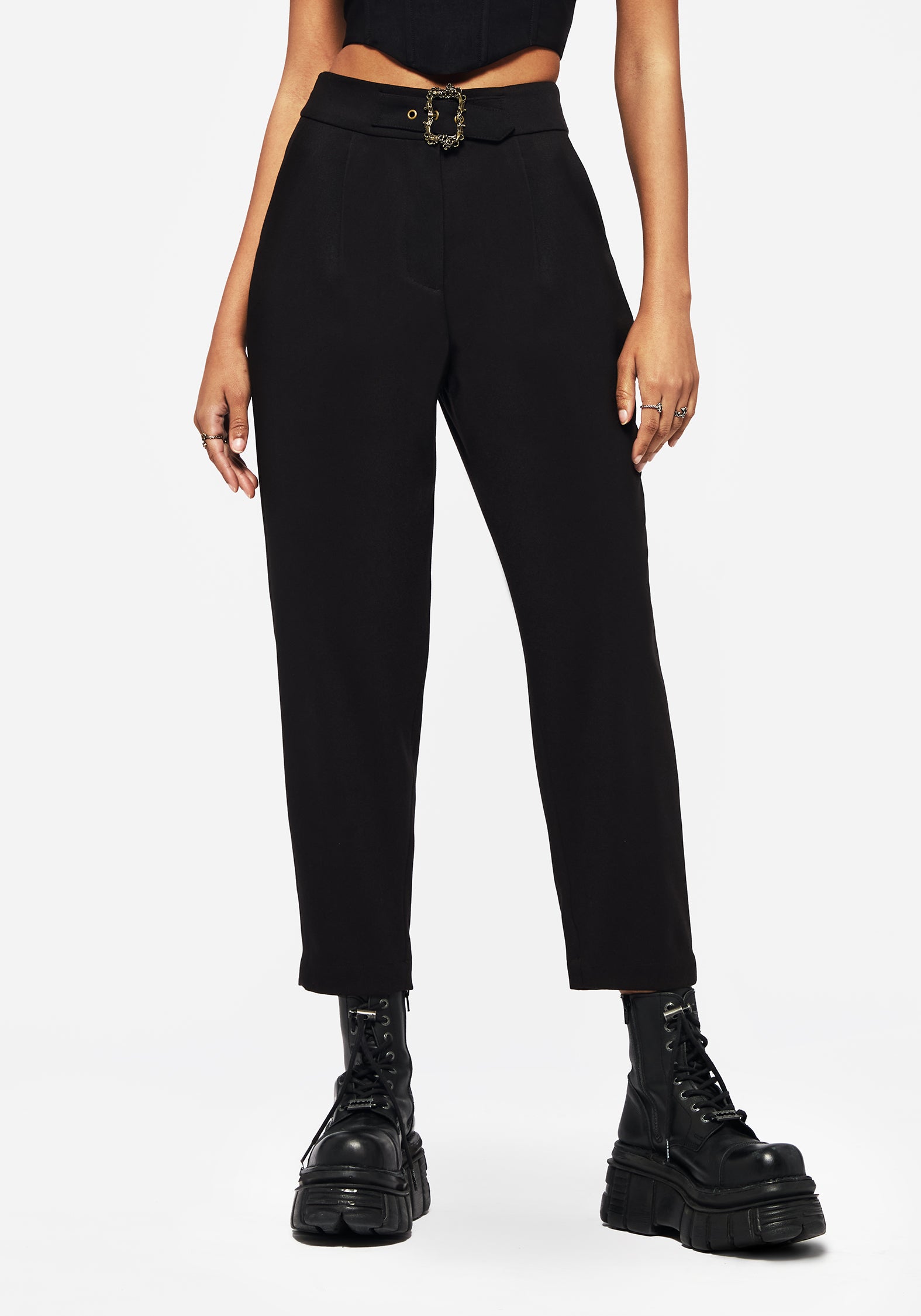 Tapered High Waist Trousers for Women | Black Tailored Ankle-Length Pants
