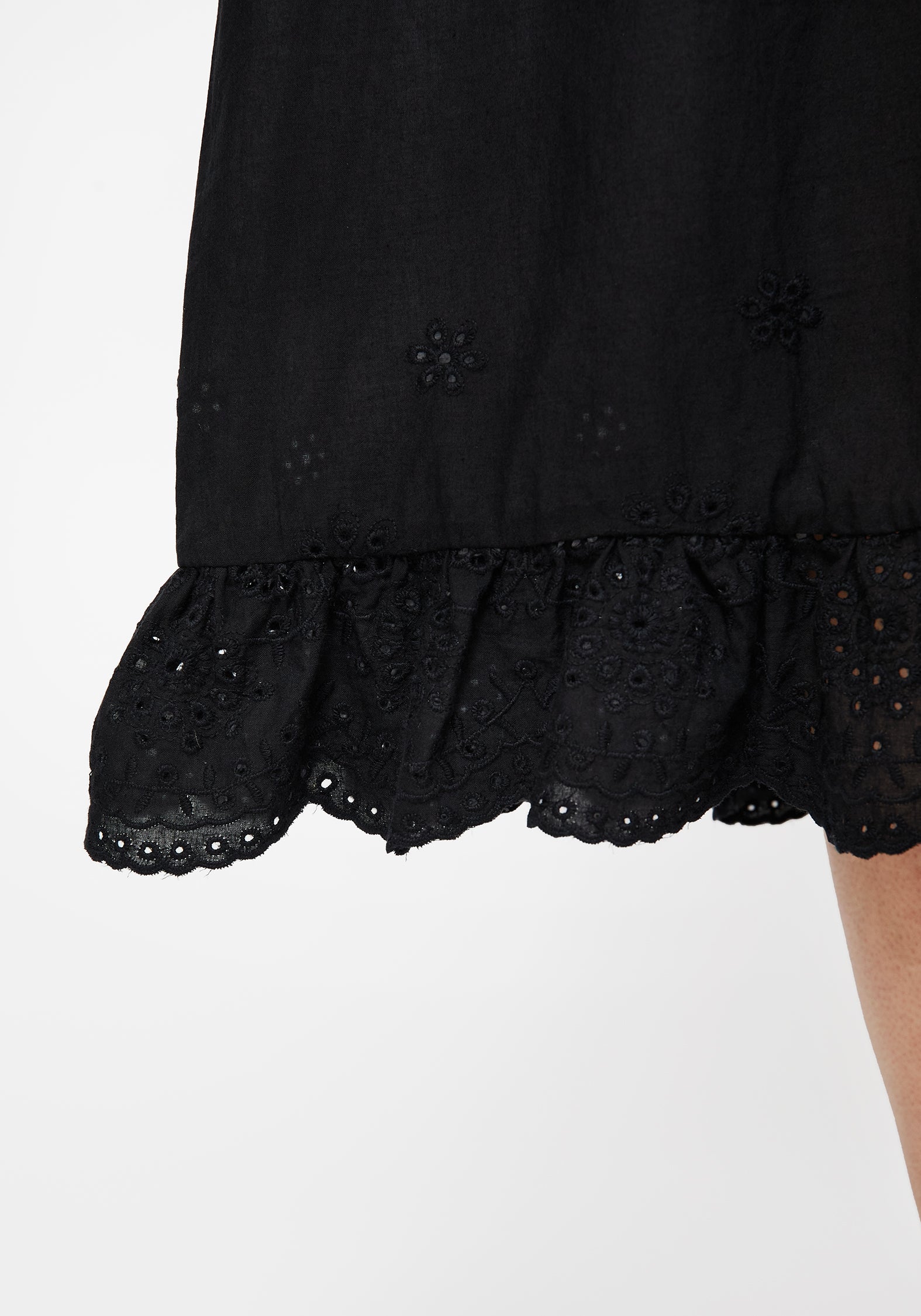 Black Embroidered Broderie Midi Dress with Rose Embroidery | Laveau