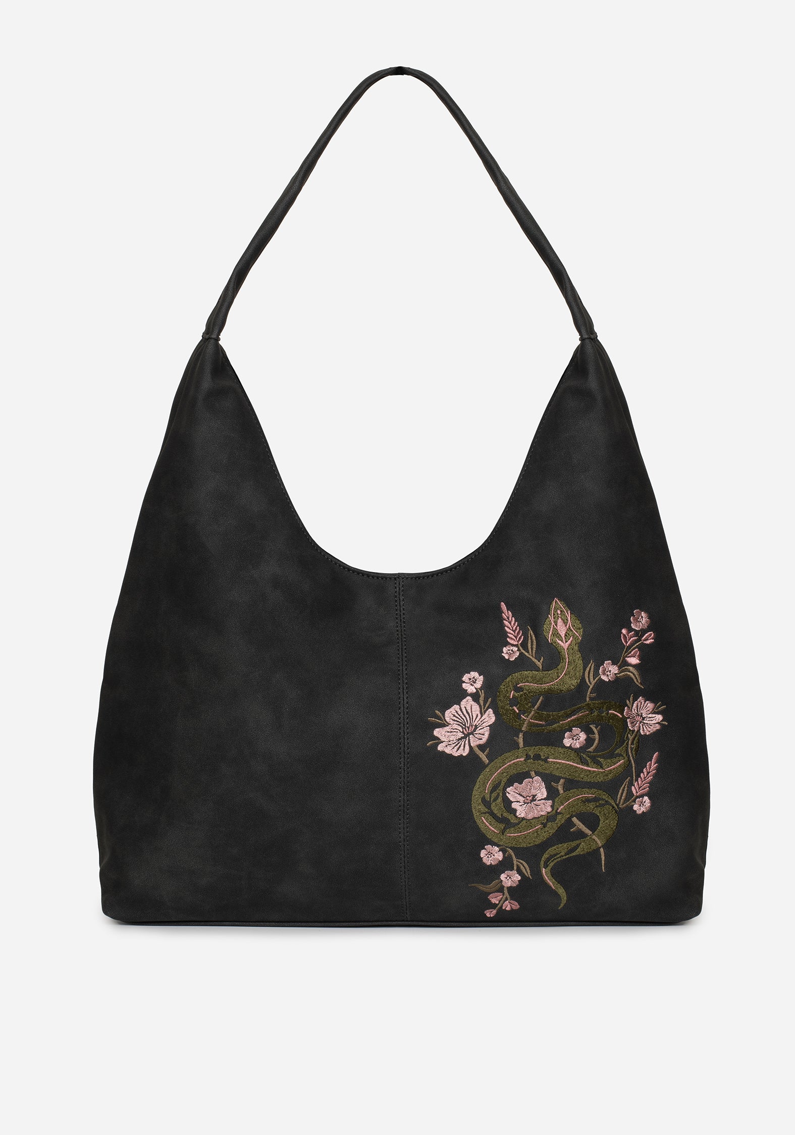 Embroidered Faux Suede Tote Bag with Snake Design | Gorgon