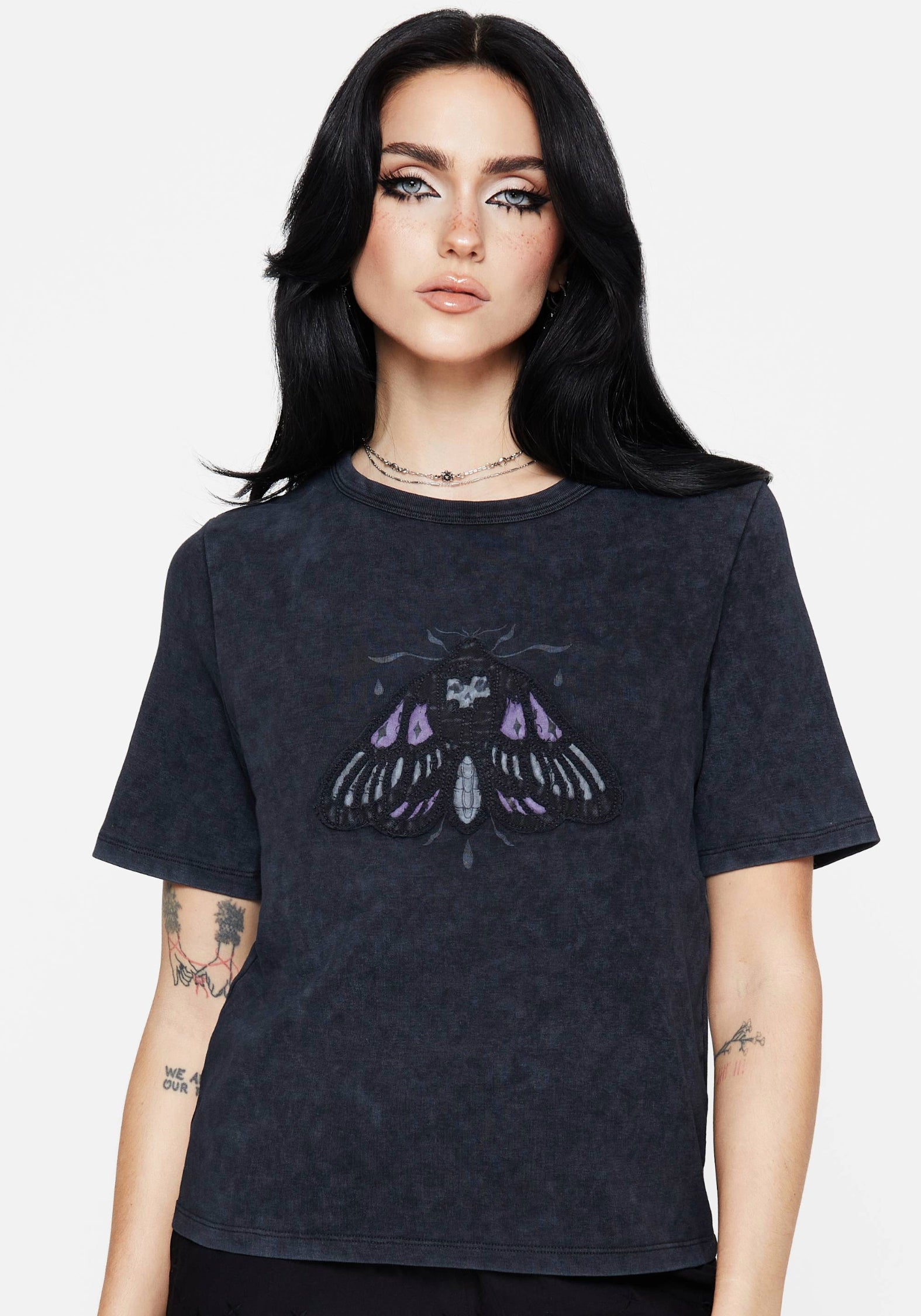 Grey Cotton T-Shirt with Death Moth Applique | Summertime
