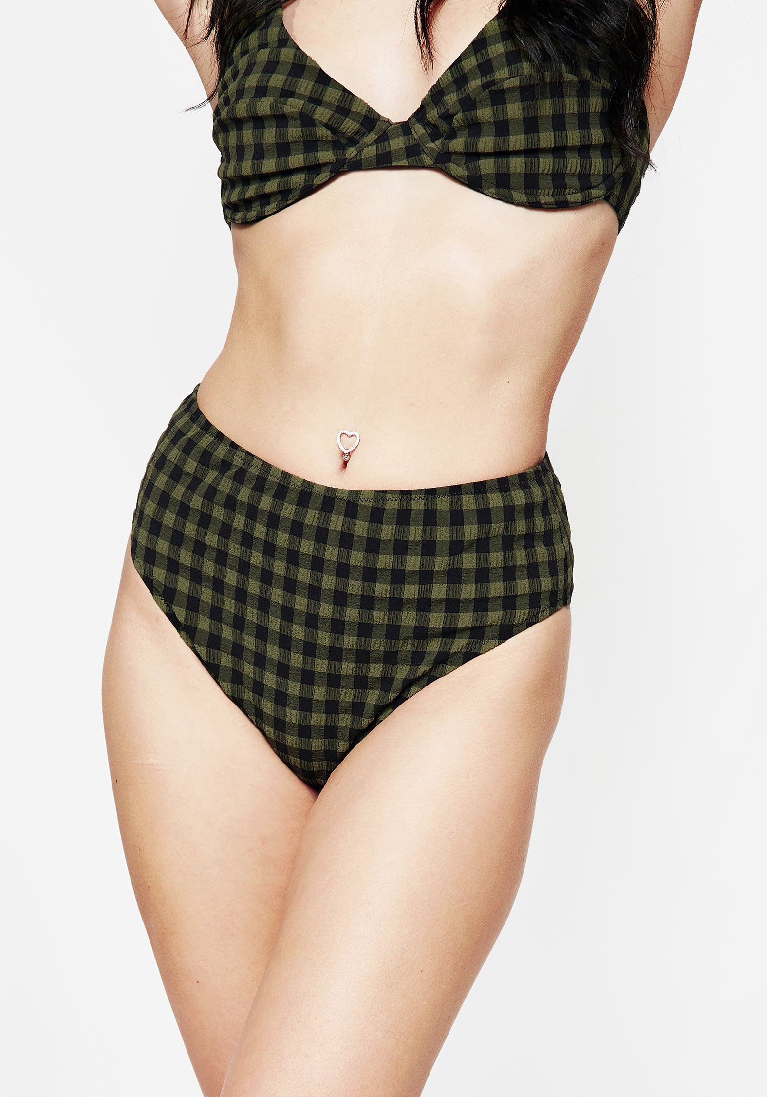 High Waist Swim Bottoms - Black & Green Gingham | Terra