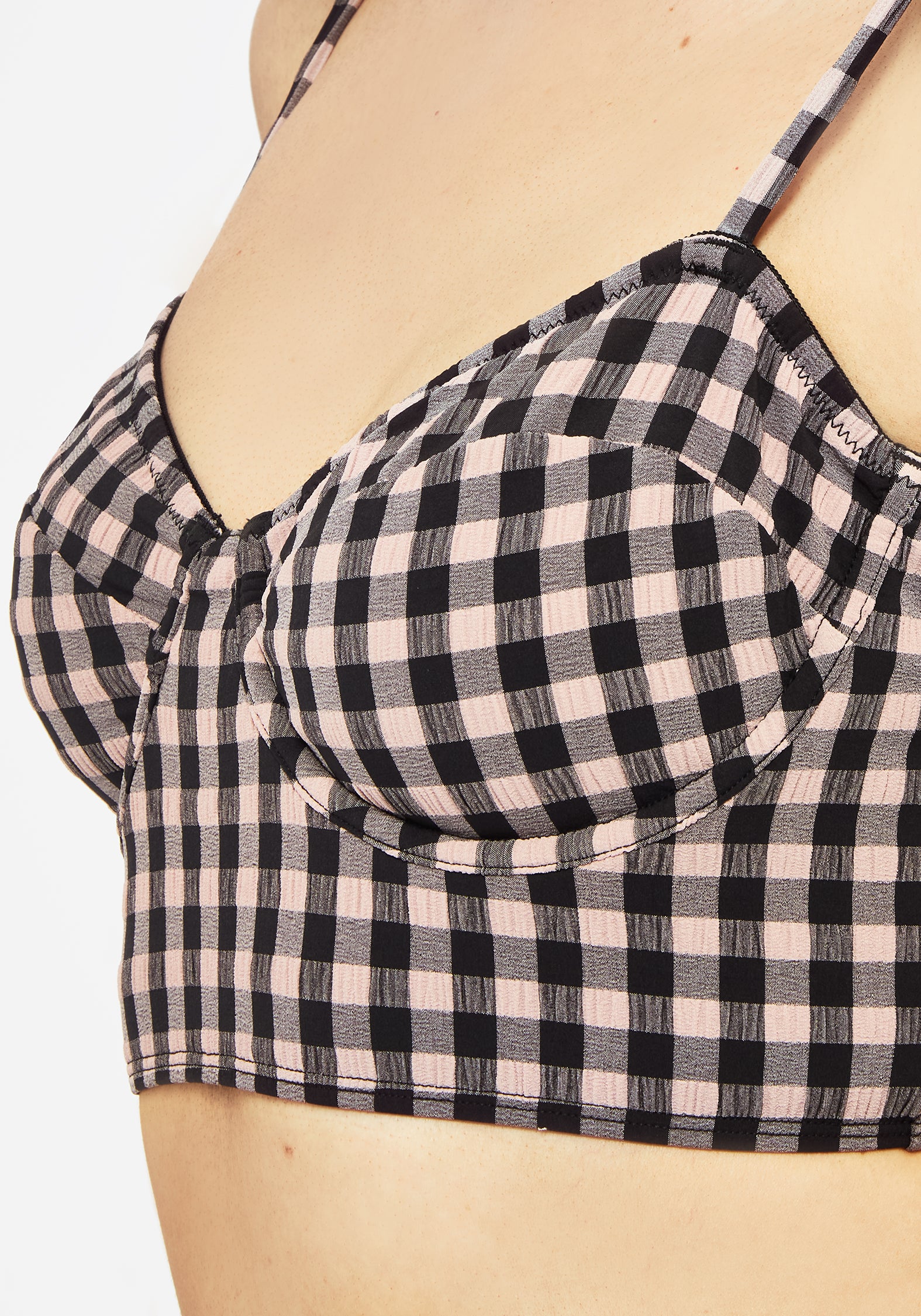 Pink Gingham Bikini Top with Adjustable Straps & Structured Cups | Terra