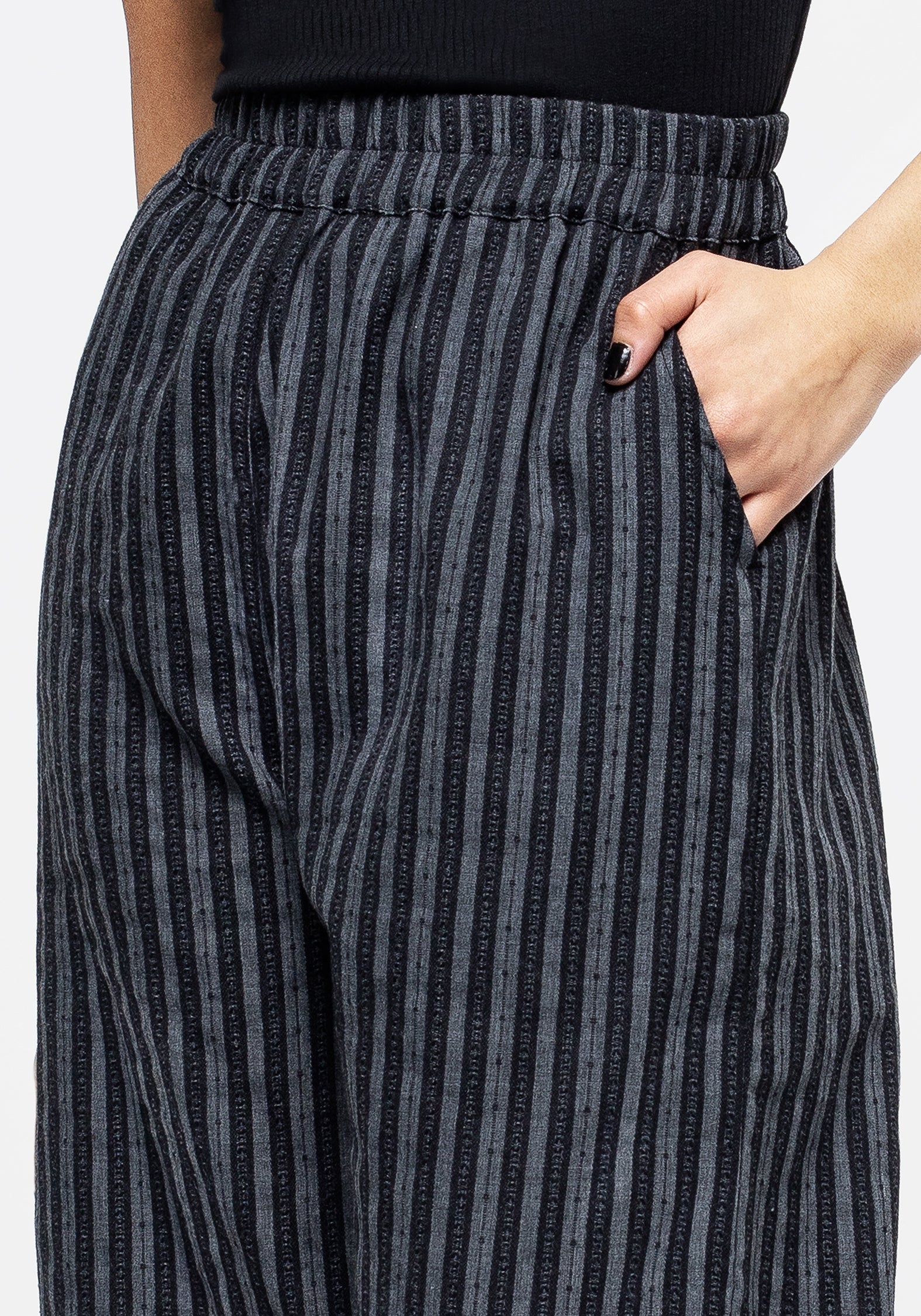Black & Grey Striped Wide Leg Culottes | High-Rise & Elastic Waist
