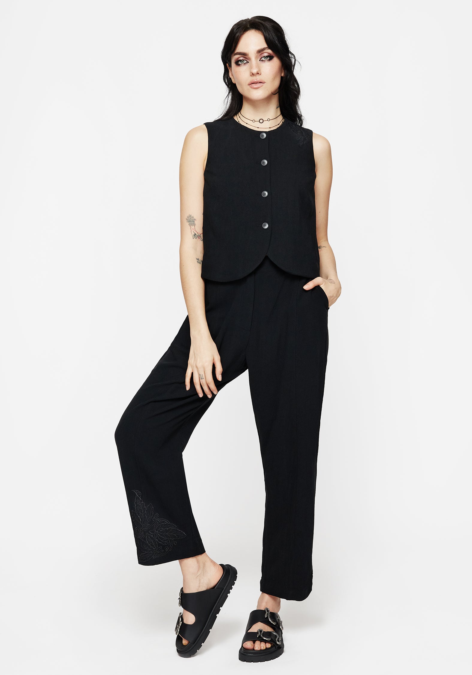 Embroidered Linen Balloon Pants with Side Pockets | Aya