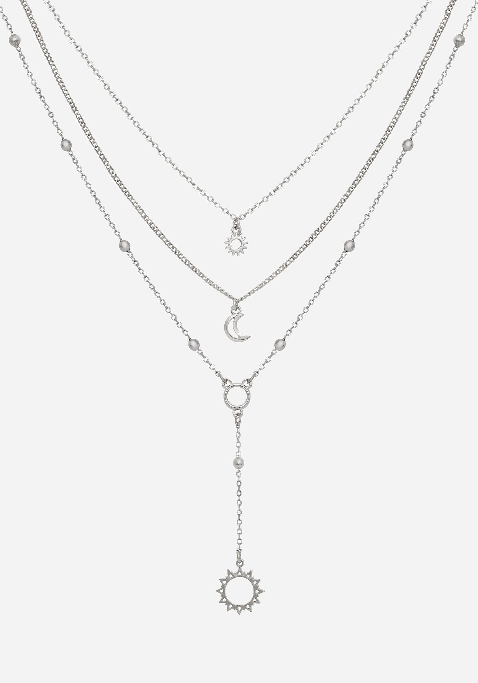 Layered Sun & Moon Necklace in Silver | Helios Goddess Jewelry
