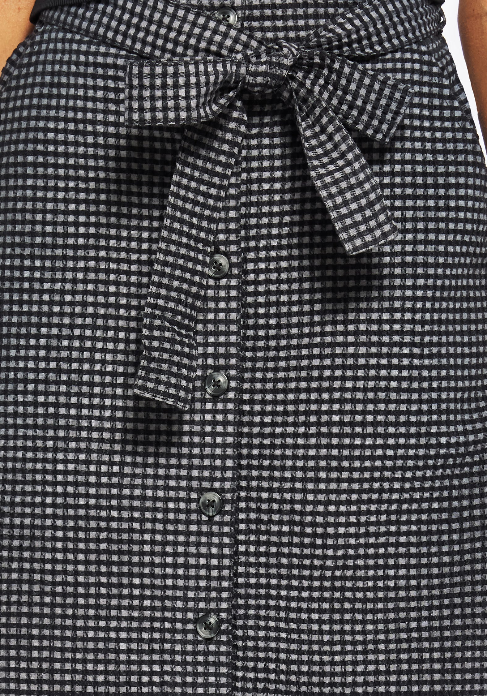 Black & Grey Check Cotton Midi Skirt with Pockets | Faythe