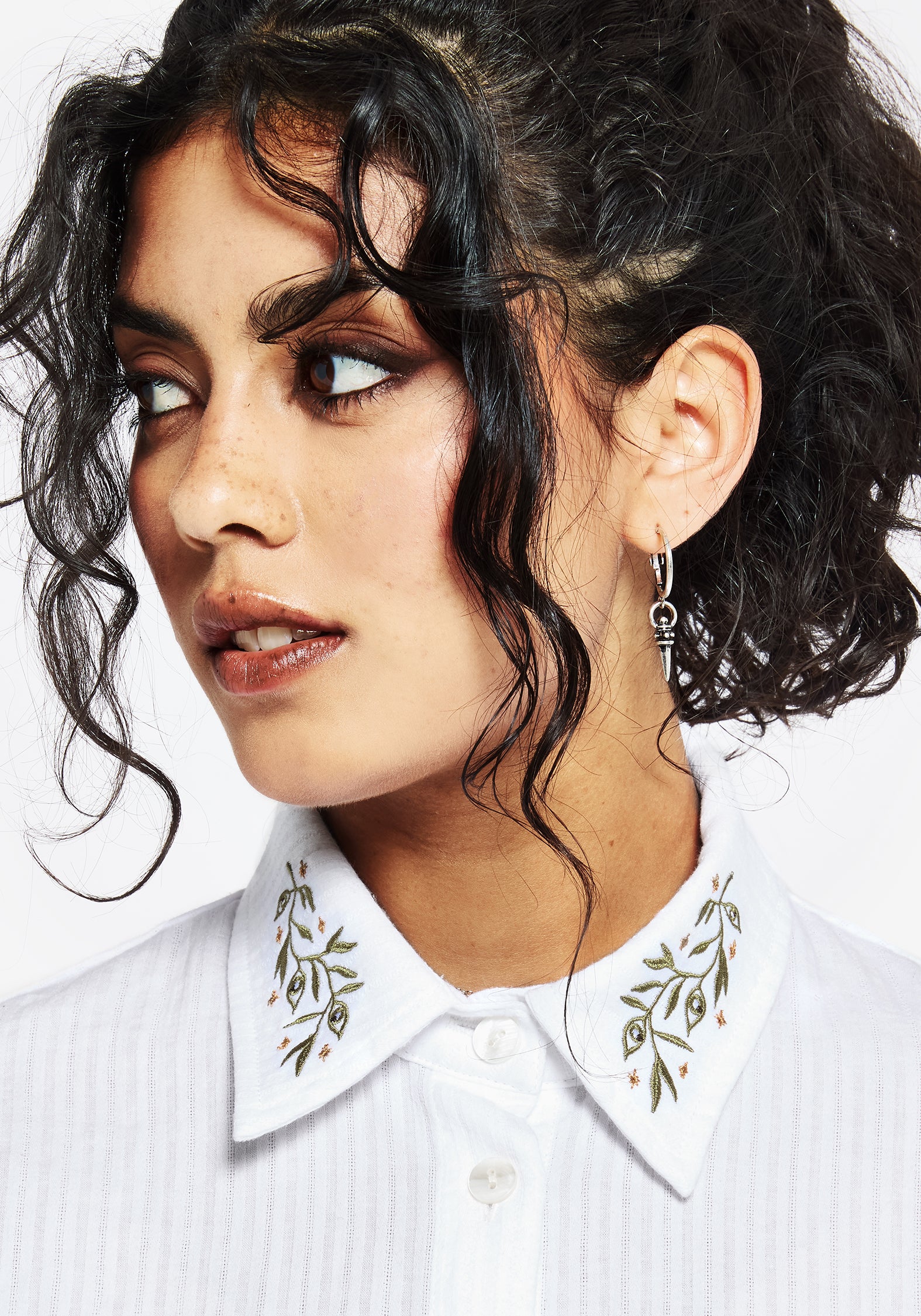 White Cotton Check Embroidered Button Up Shirt | Koax