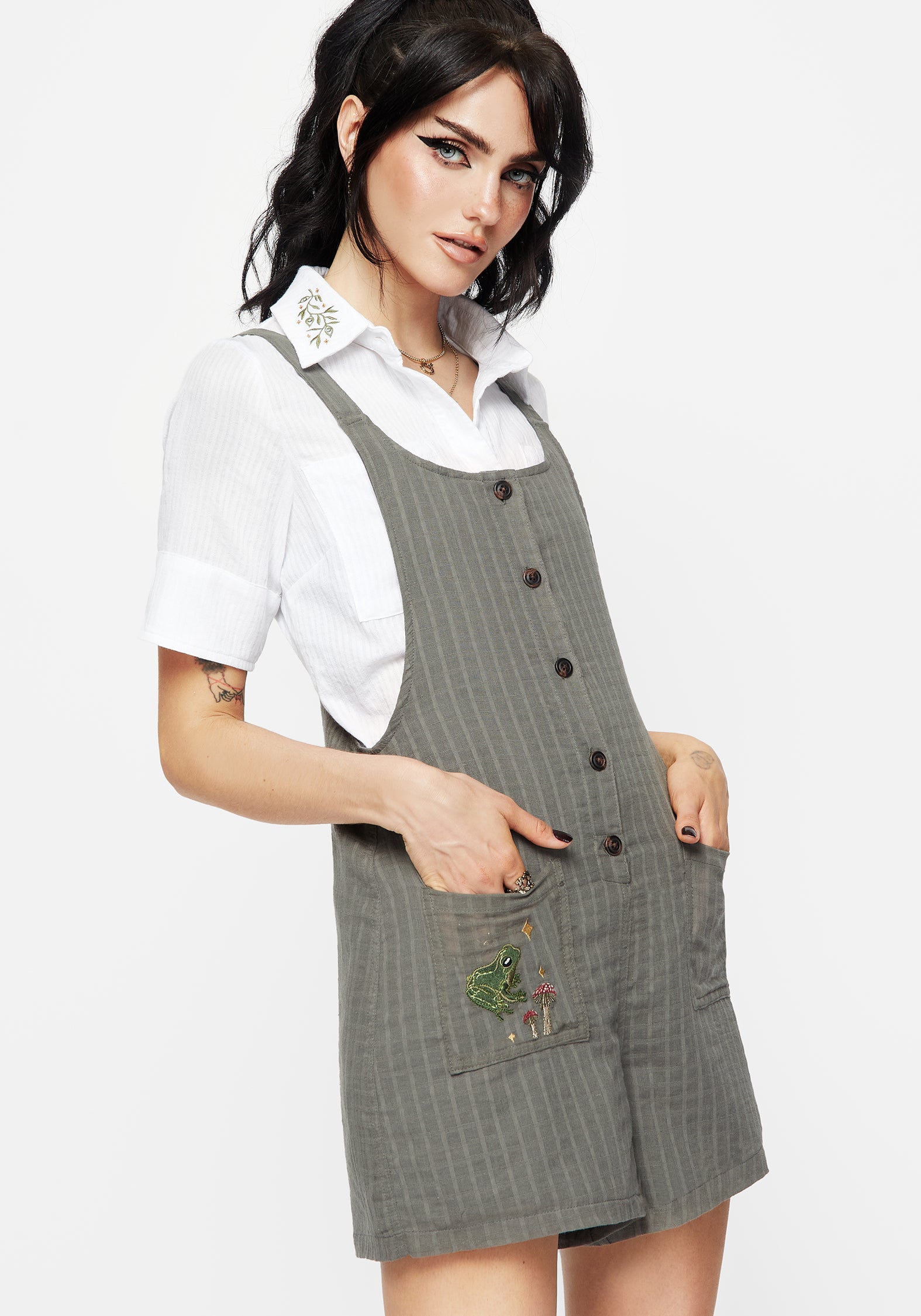 White Cotton Check Embroidered Button Up Shirt | Koax