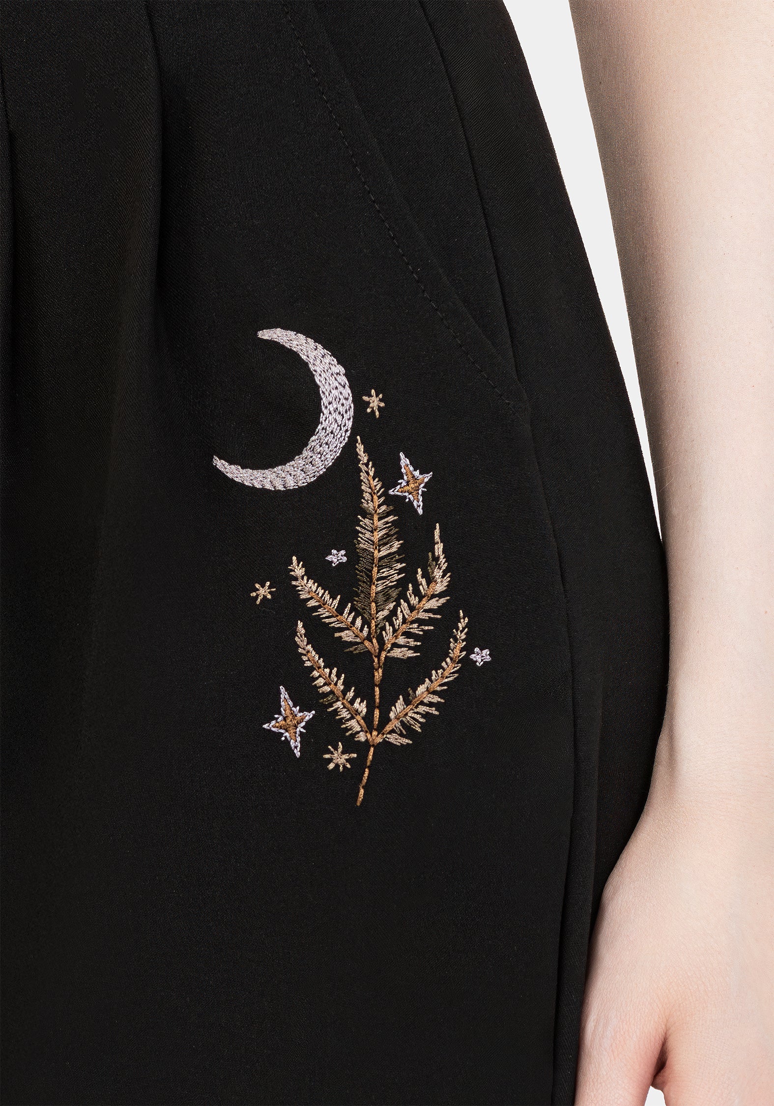 Embroidered Wide Leg Trousers with Elastic Waist | Lucia Firefly