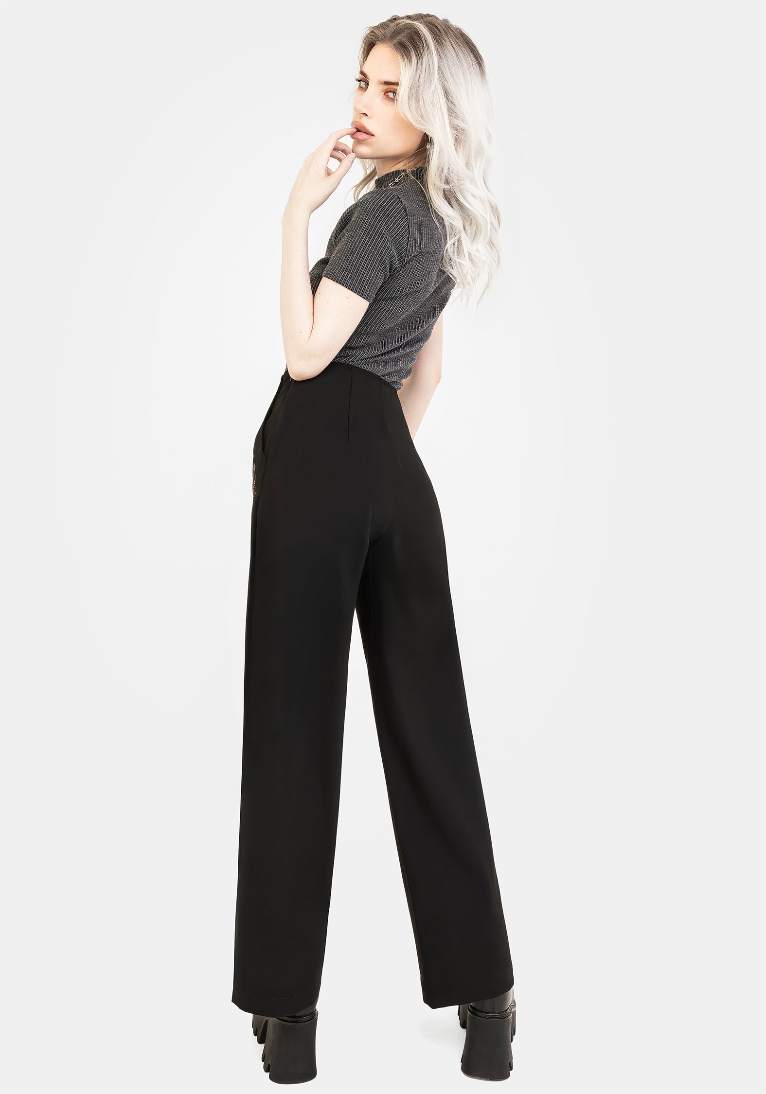 Embroidered Wide Leg Trousers with Elastic Waist | Lucia Firefly