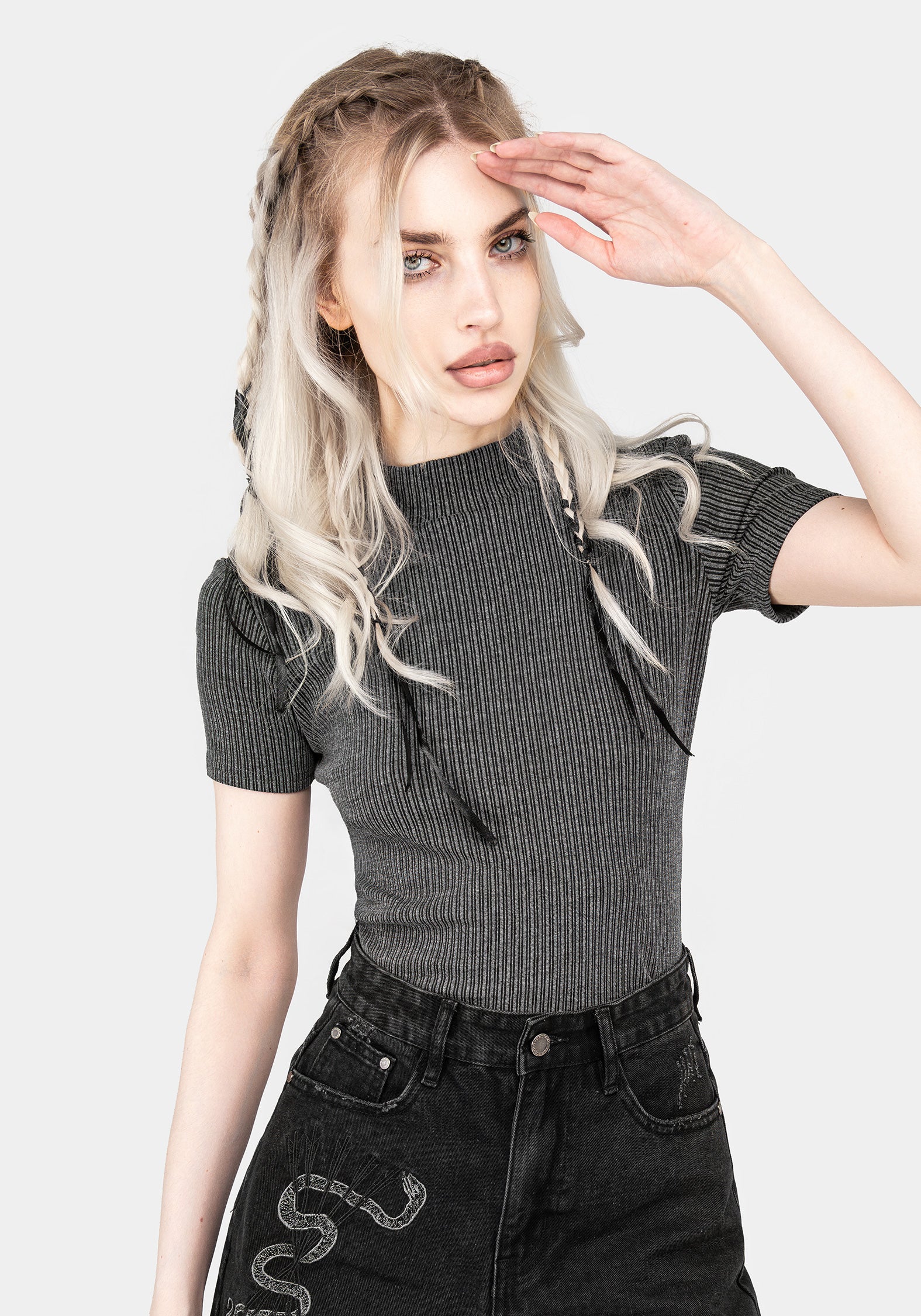 Striped Crop Top with High Neck & Slim Fit | Bryony