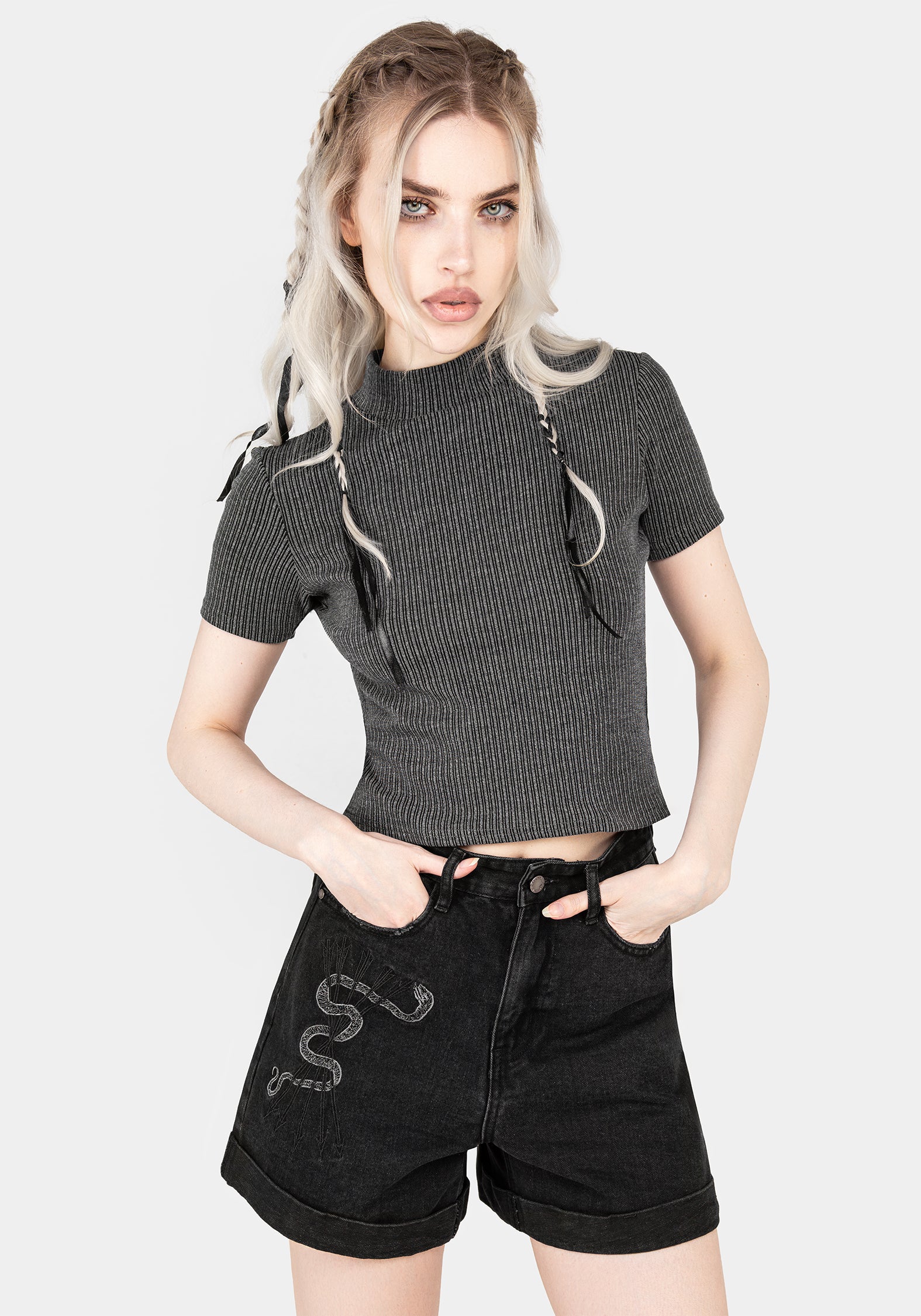 Striped Crop Top with High Neck & Slim Fit | Bryony