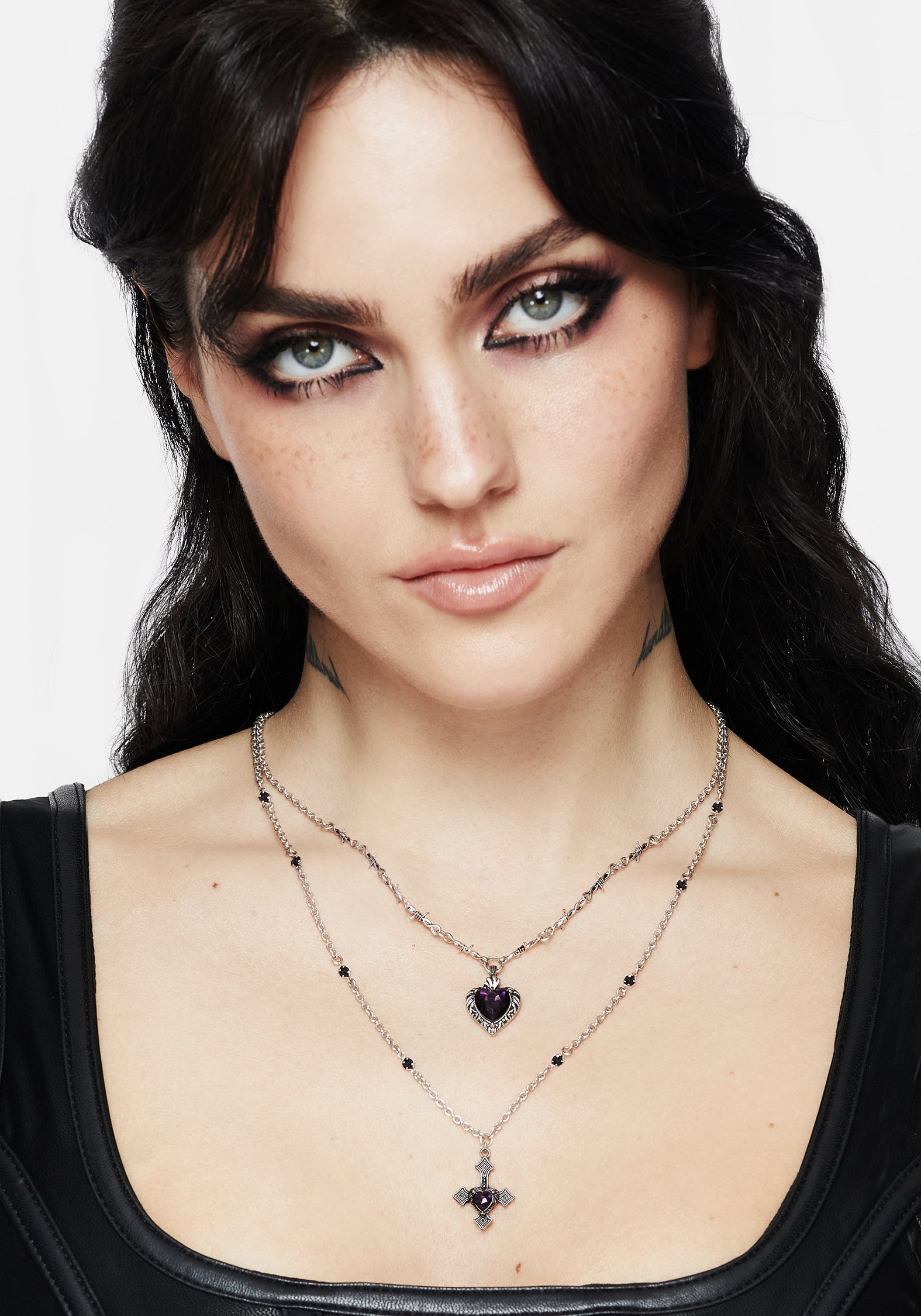 Silver Layered Necklace with Heart & Cross Pendants | Denali