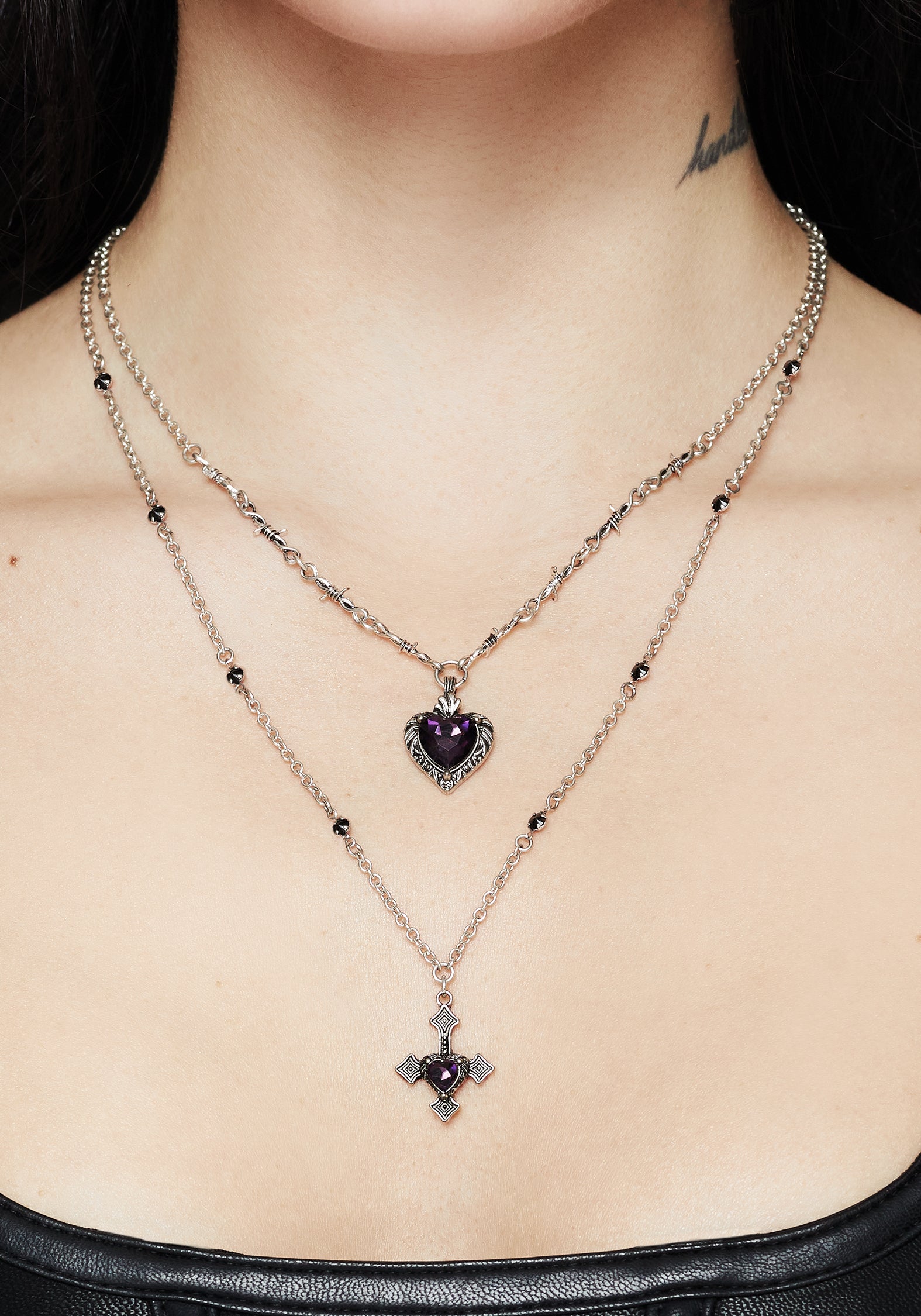Silver Layered Necklace with Heart & Cross Pendants | Denali