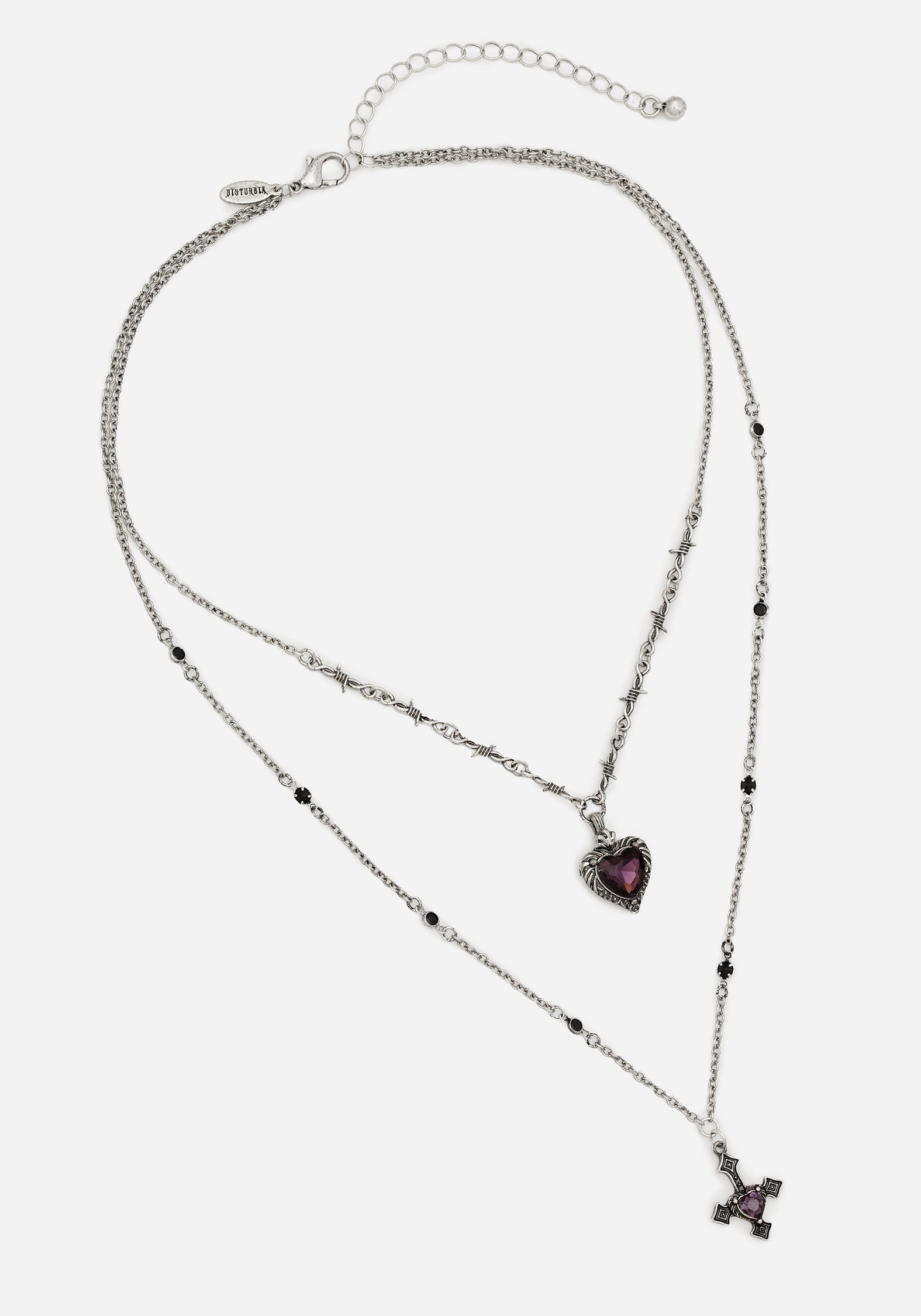 Silver Layered Necklace with Heart & Cross Pendants | Denali